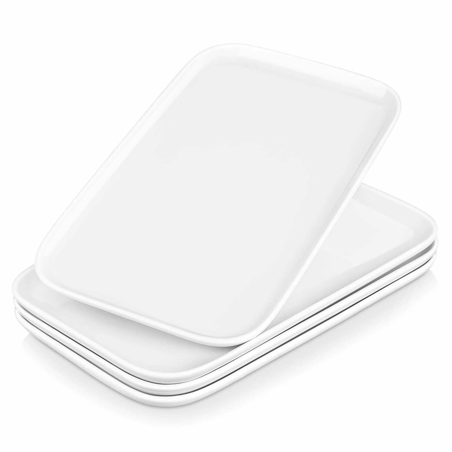 MALACASA Zestaw 4 talerzy do serwowania, porcelanowe, duże tace do serwowania, 30 cm, prostokątne białe przekąski do serwowania potraw na imprezę, wesele, deser, możliwość mycia w zmywarce i kuchence