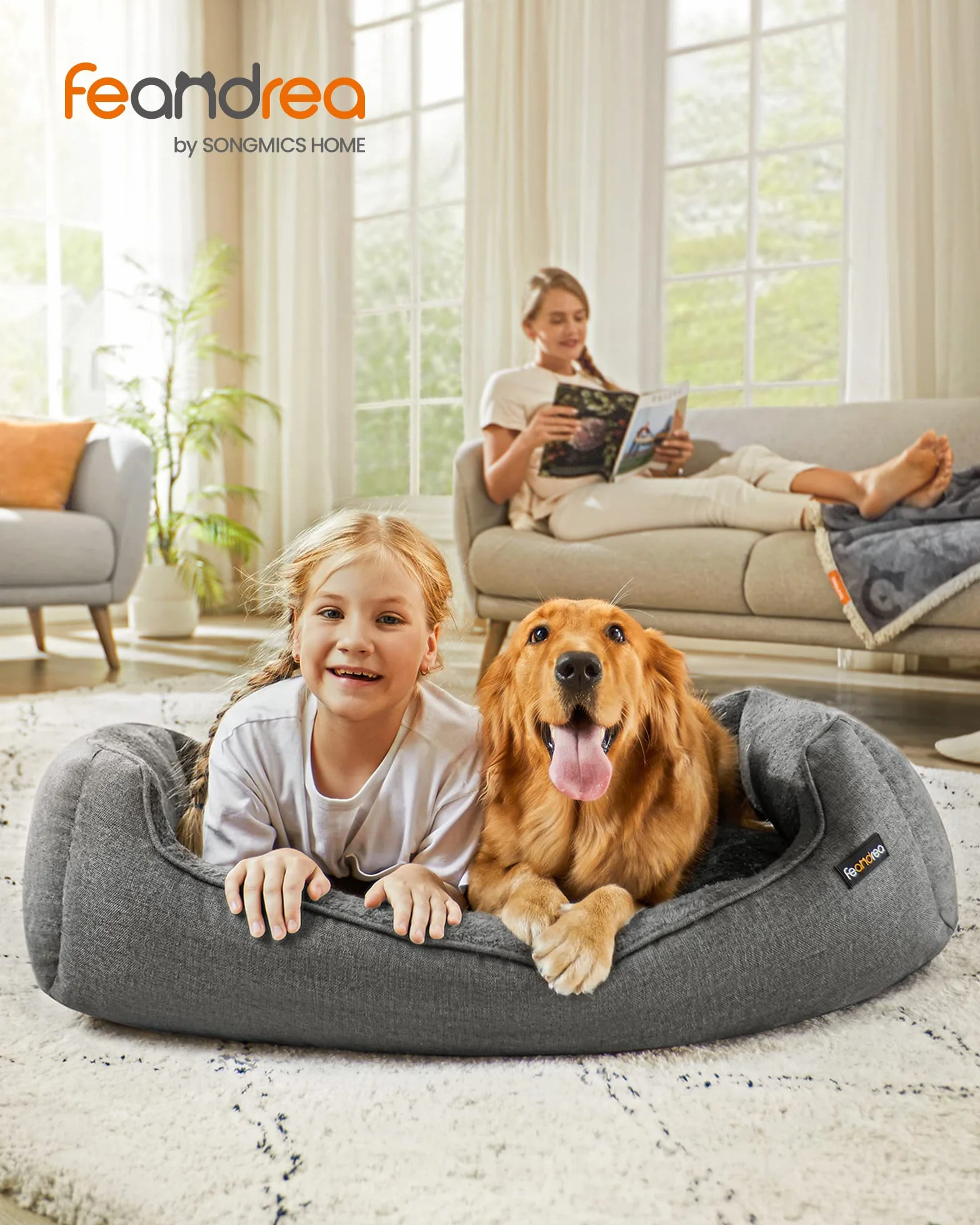 Feandrea PGW12GG Legowisko dla Psa, XL, 110x75x27 cm, Jasnoszary