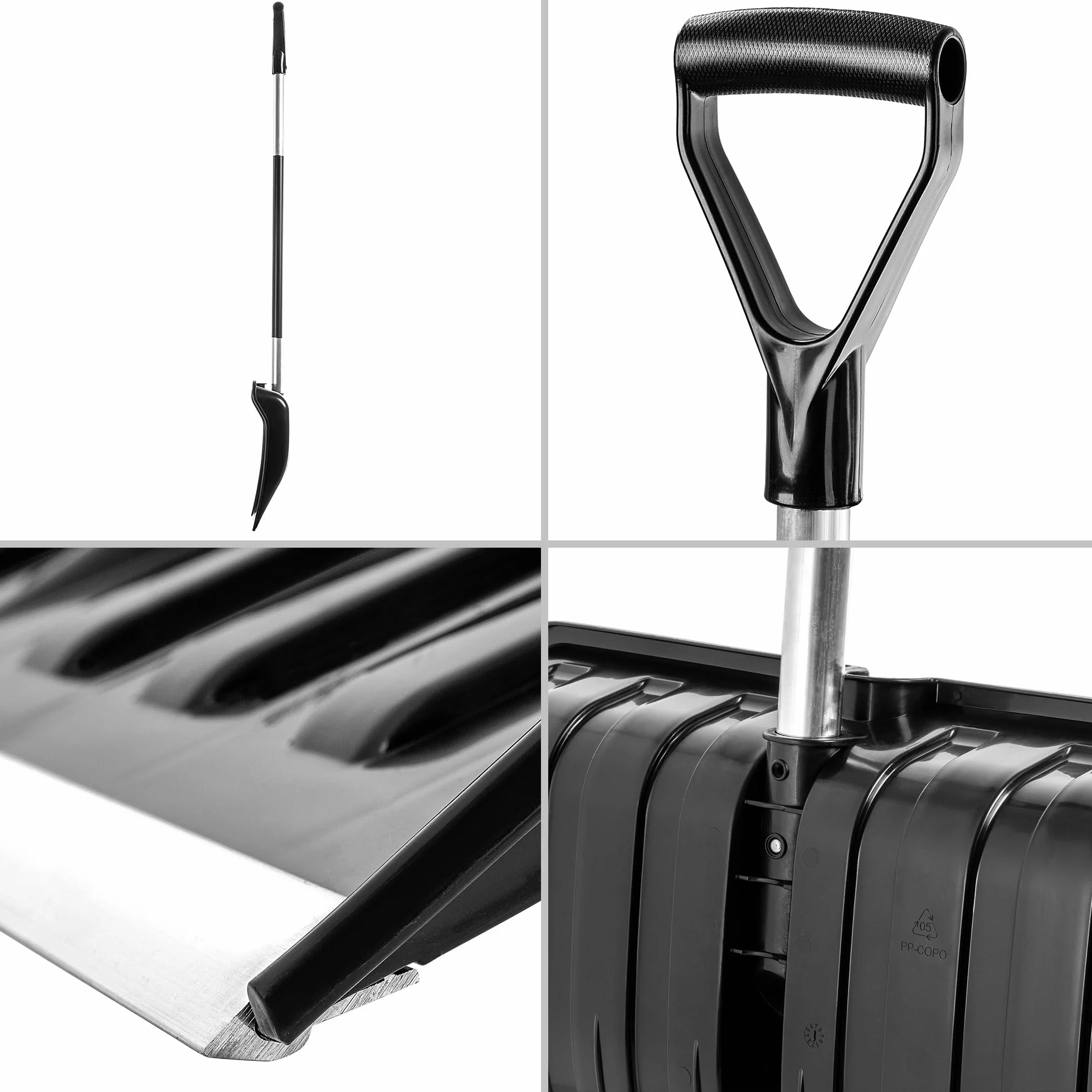 KADAX Łopata do śniegu z aluminiowym uchwytem, 50 x 141 cm, łopatka do śniegu z ergonomicznym uchwytem, z tworzywa sztucznego, z aluminiowym mocowaniem (czarna 2)