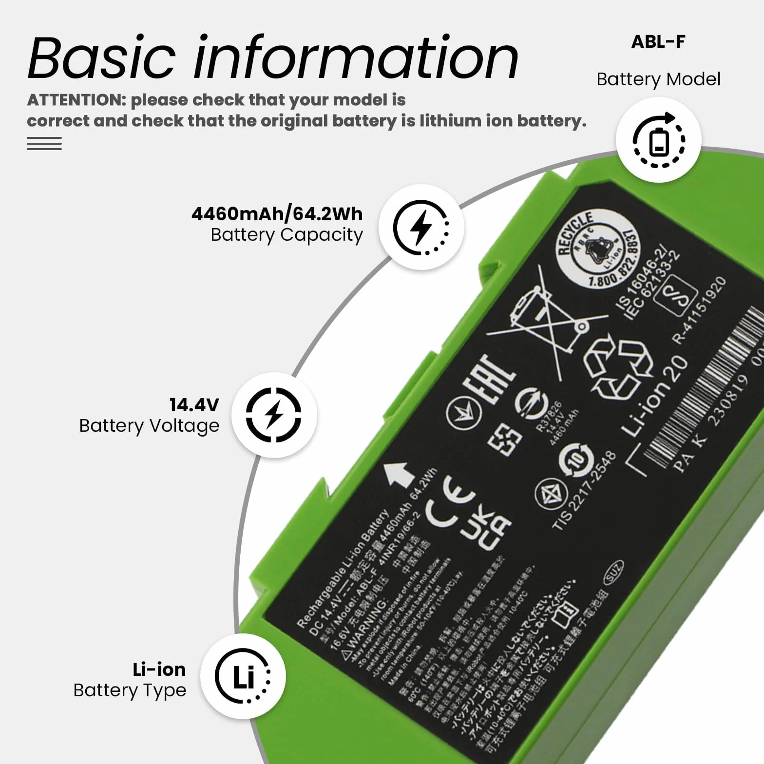 ABL-F Batterie Compatible with iRobot Roomba i6 i4 Plus i4+ i3 i3+ 3150 i3152 e5 e6 J9+ i8 i8+ i8550 J7 J7+ J7 Plus J7550 J7150 i7 i7+ i7158 i7550 i755020 i7156 i7556 i7558 Series Vacuum Cleaner