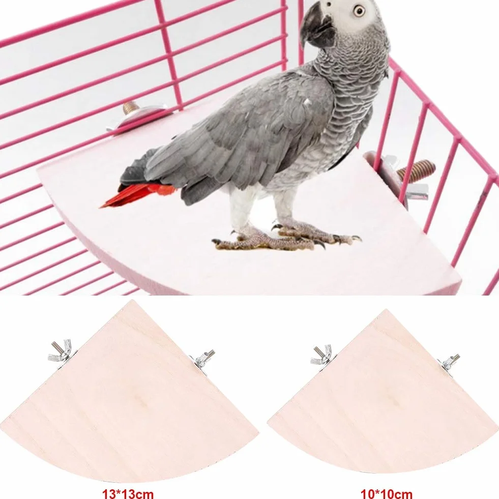 Parrot Hamster Stand Platform, 2Pcs Wooden Fan Shape Bird Cage Perches Platform Cage Accessories Exercise Toys for Parrot Hamster Chinchillas