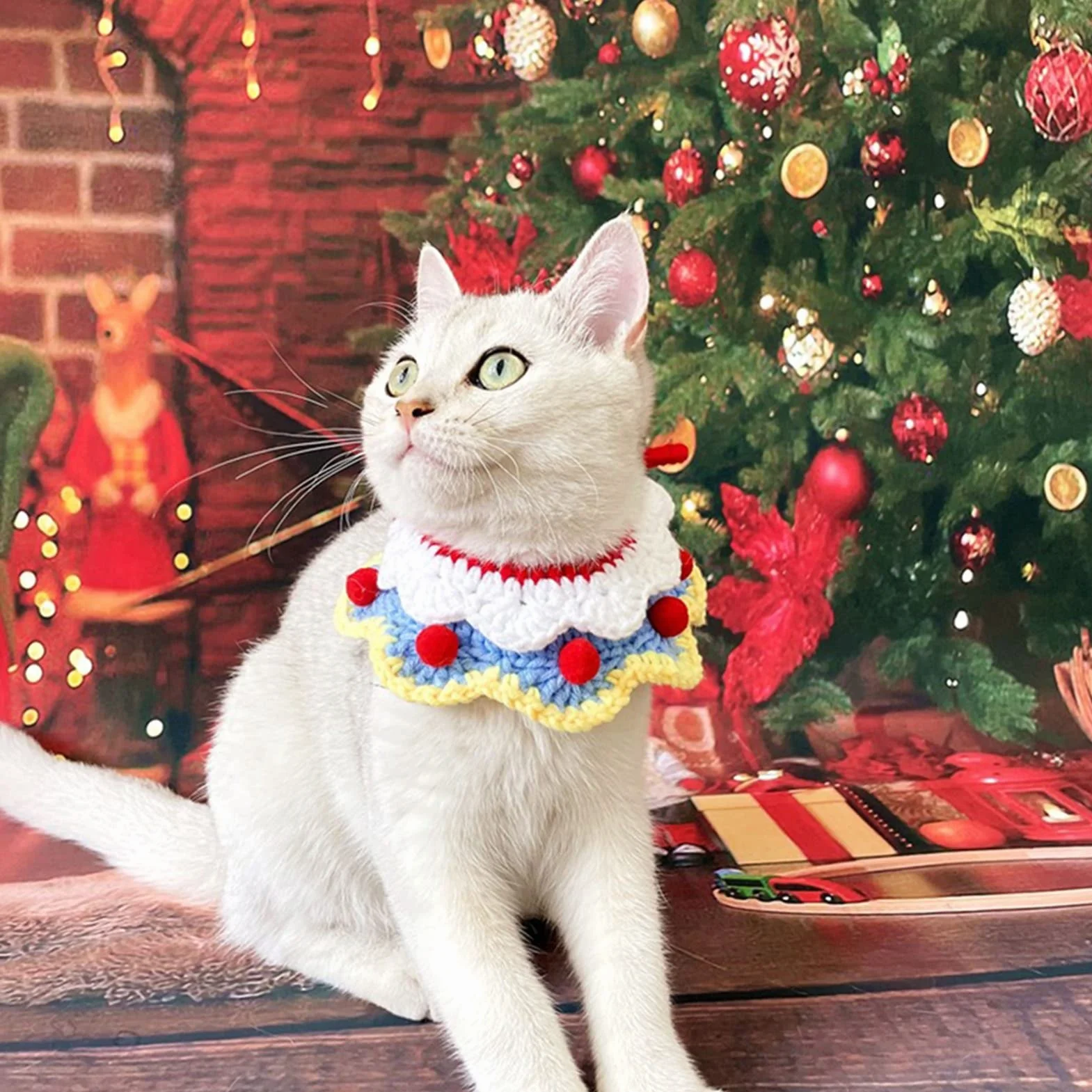 Obroża dla Zwierząt Domowych Szalik świąteczny Ręcznie Robiona Zimowa Dekoracyjna dla Kota Psa Szczeniąt S-Niebieski