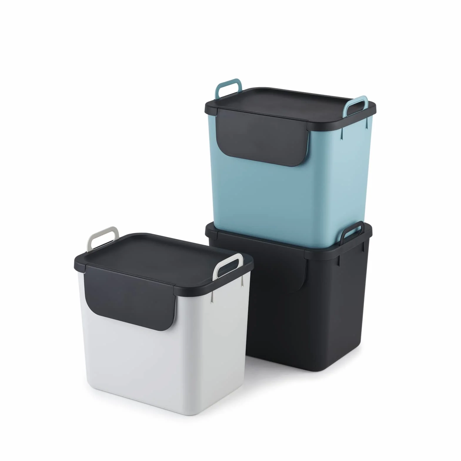 Jive system segregacji śmieci, zestaw 3 sztuk, 30 l, do kuchni, tworzywo sztuczne (z recyklingu PP), ciemnoszary/biały/zielony, 3 x 30 l (39,8 x 29,8 x 50,1 cm)