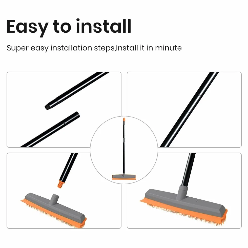 TreeLen Guma Broom Carpet Rake Pet Hair Remover Broom with Squeegee Extension Push Broom for Carpet Hardwood Floor Tile Windows