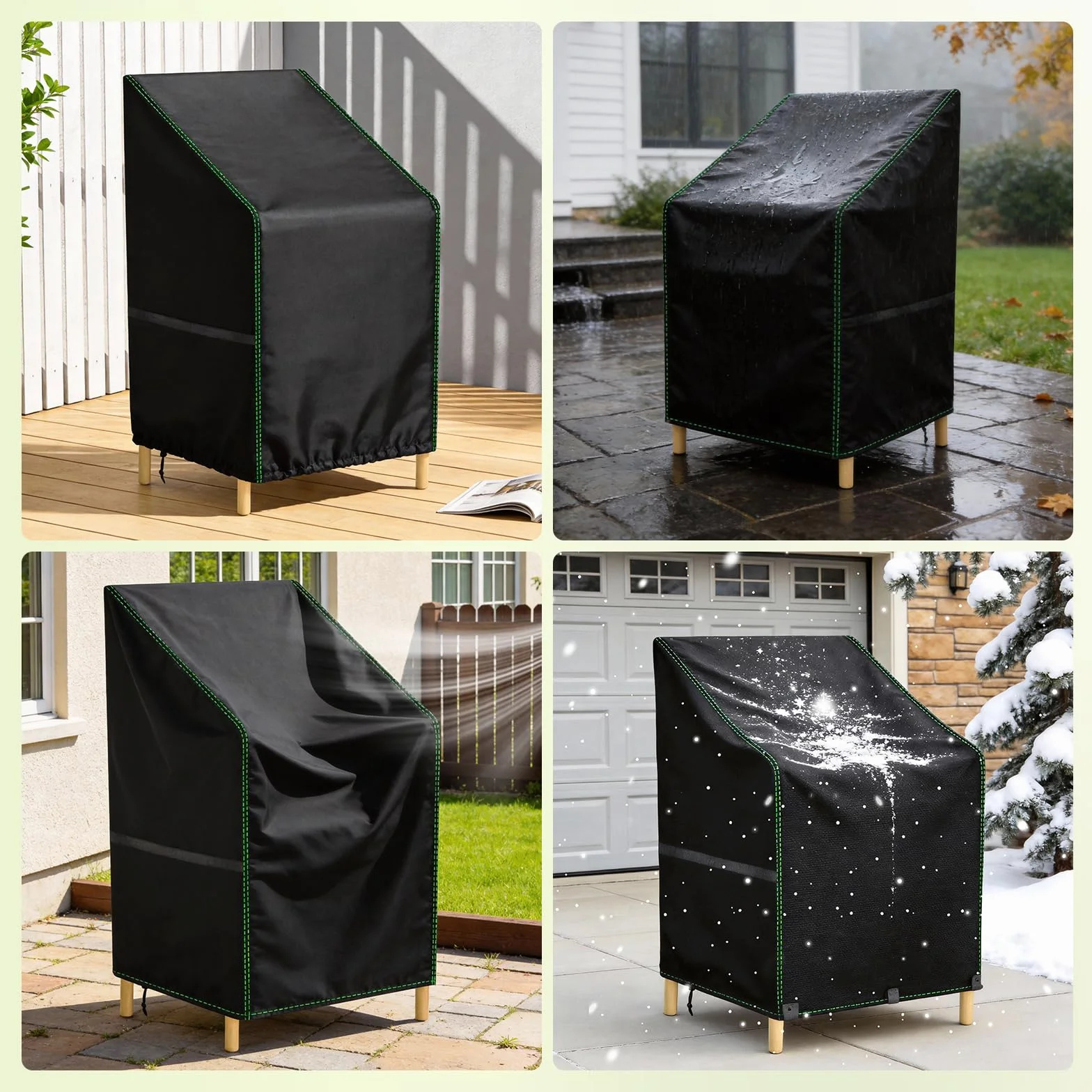 Zocipro Wodoodporne pokrowce na krzesła ogrodowe 210D Oxford, wytrzymałe, 70 x 90 x 80 / 120 cm, na zewnątrz, na patio, odporne na promieniowanie UV, pyłoszczelne, zimowe, czarne pokrowce na meble do