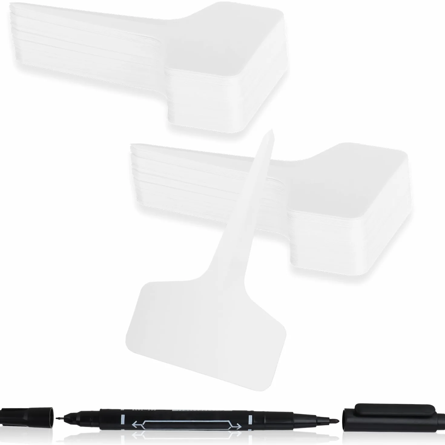 COM-FOUR® 100x tabliczki do roslin z markerami z podwójna koncówka - etykiety wtykowe 10 cm do pokojów, balkonów, ogrodów - wtyki do oznakowania roslin - wtyki uprawowe
