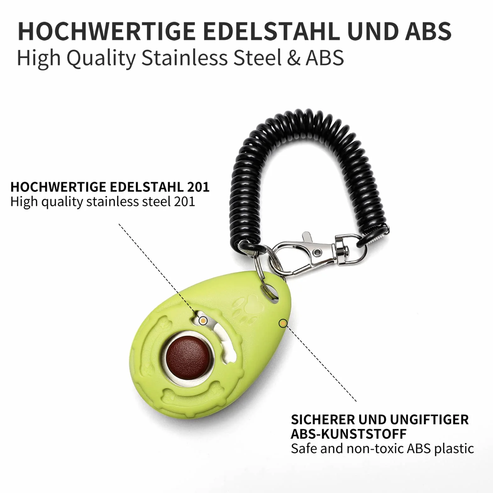Toozey Clicker dla psów, 5 sztuk clicker z paskiem na rękę, klik z dużym przyciskiem, 5 kolorów, bonusowy e-book (biały + szary + różowy + niebieski + zielony)