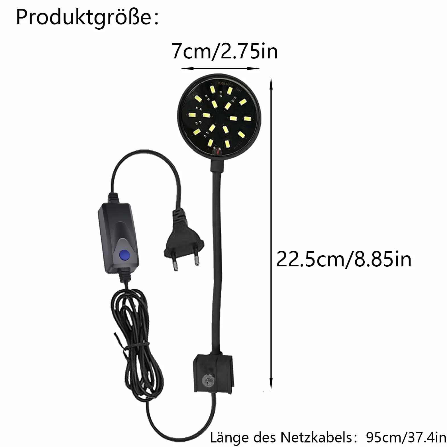 GERUI 2 sztuki czarnych mis LED do akwarium 7W białe światło
