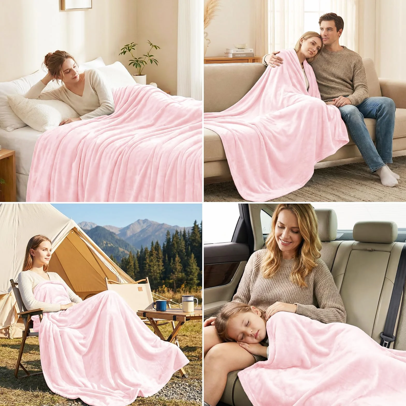 CozyLux Koc polarowy 220 x 240 cm, koc na łóżko 2-osobowe 240 x 220 cm, duży rozmiar narzuta na sofę, ciepły i miękki koc pluszowy, 220 x 240 cm różowy