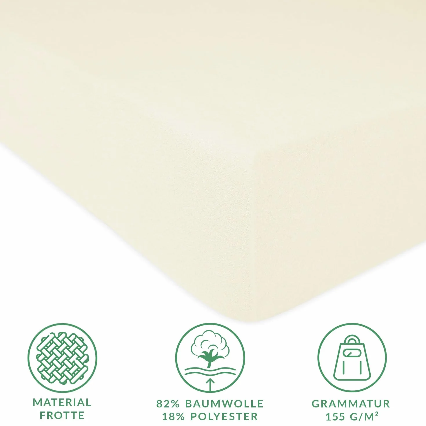 Prześcieradło z gumką frotte – miękkie prześcieradło z gumką – wysoka gramatura 155 g/m2 – wysokość materaca do 20 cm (Ecru, 160 x 200)