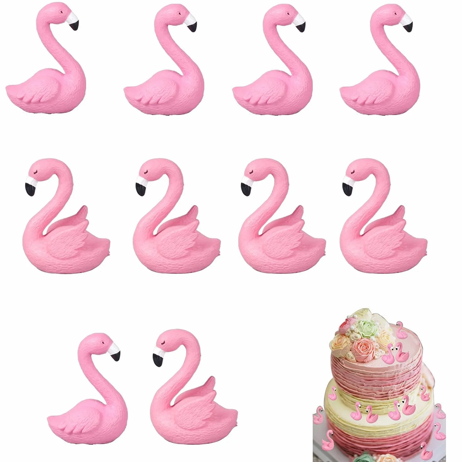 10 sztuk mini dekoracyjnych figurek ogrodowych, flaminga, zestaw z mikrokrajobrazu, ornament z żywicy, dekoracyjna miniaturka, domowa impreza, ciasto, sukulenty, ogród, krajobraz mchu