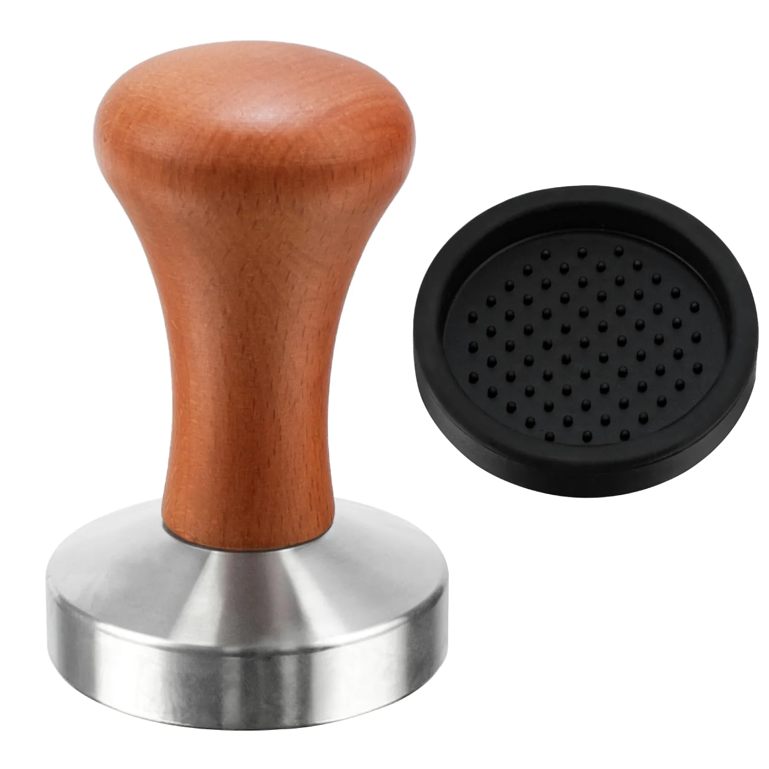 Tamper do espresso, 58 mm, tamper do kawy, z drewnianym uchwytem i matą silikonową, ubijak do kawy, silikonowy ubijak do kawy, ze stali nierdzewnej