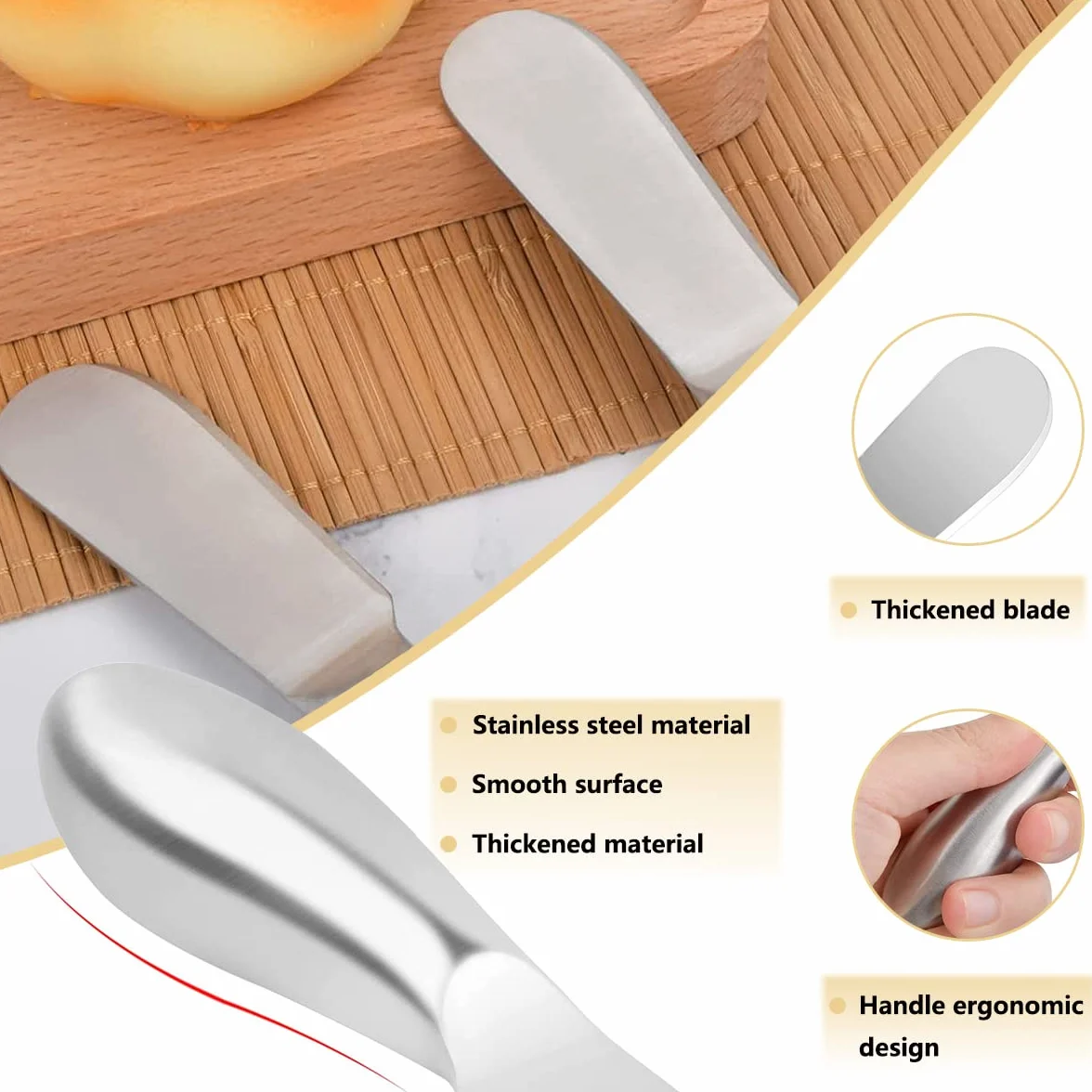2 szt. Nóż do masła, zestaw noży do masła kuchennego, zestaw noży do serów z ergonomicznym wydrążonym uchwytem, nóż śniadaniowy do rozsiewacza sera (srebrny)