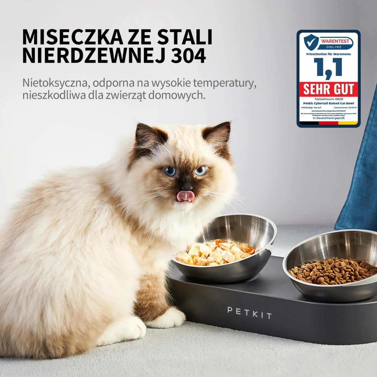 PETKIT CYBERTAIL Miska dla Psa i Kota ze Stali Nierdzewnej, Antypoślizgowa, Przechylna