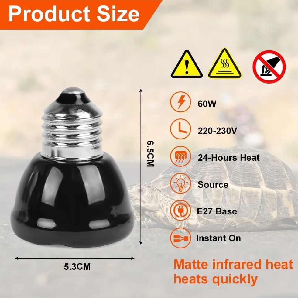 Żółw lampa grzewcza ceramiczny emiter ciepła 60 W E27 220-230 V dla gadów terrarium