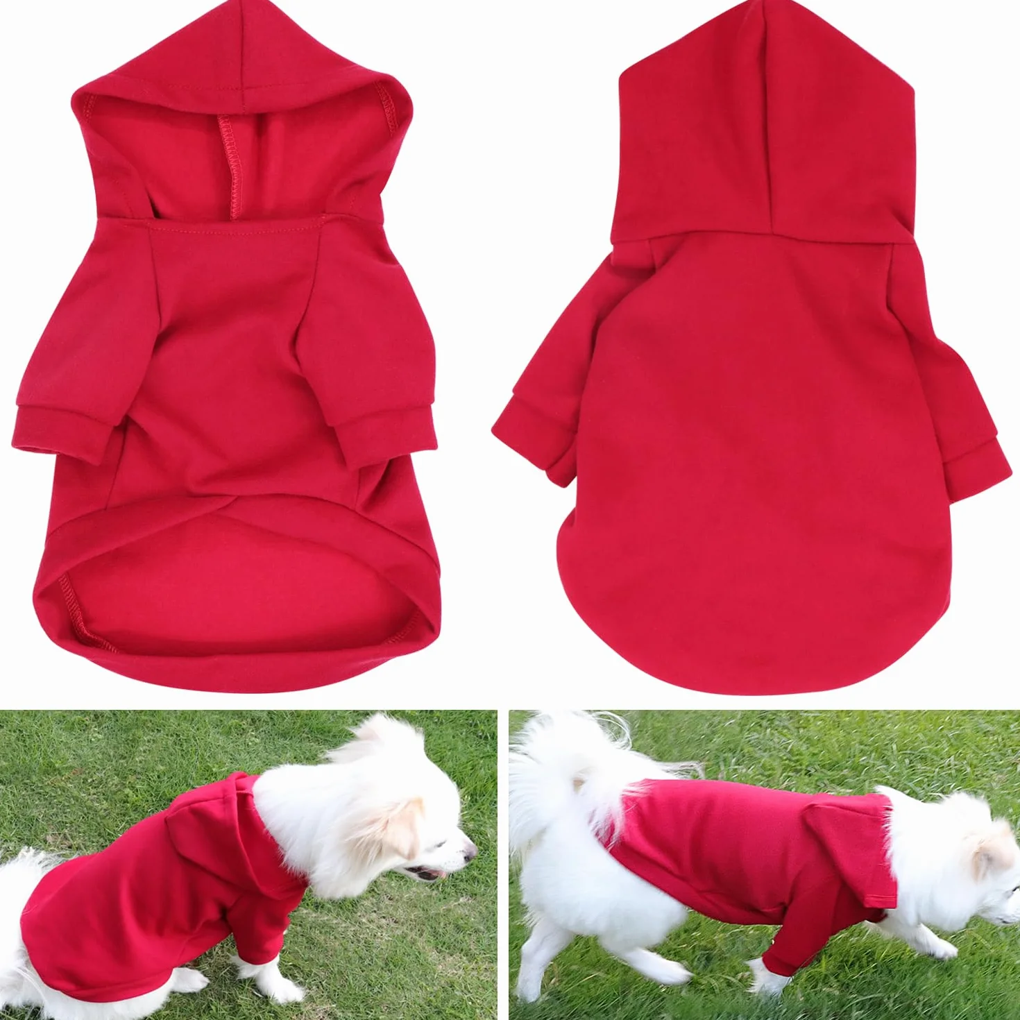 Bluza z kapturem dla psa sweter świąteczny chihuahua ciepła lekka miękka Czerwony XL