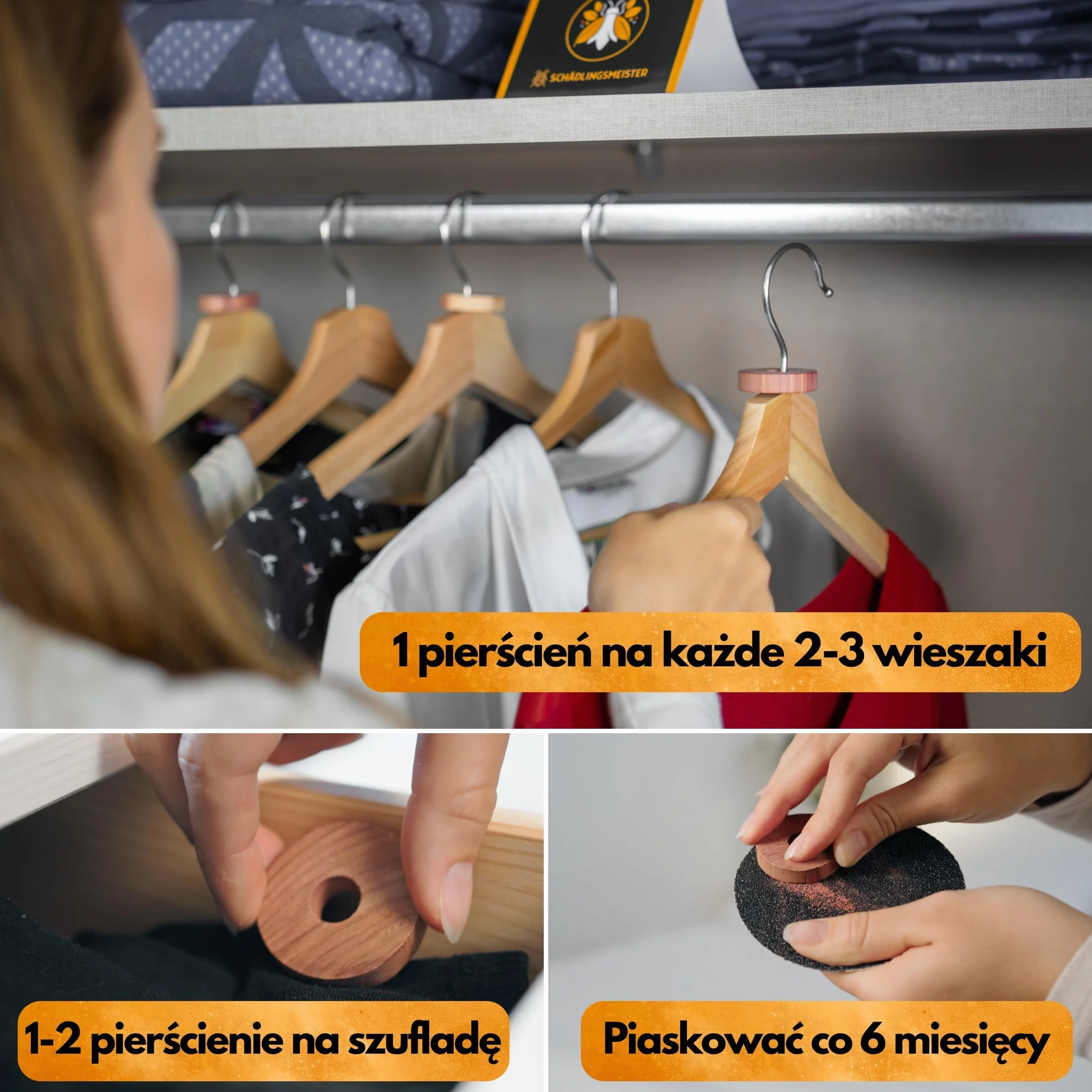 Panteer PEST MASTER pierścienie z drewna cedrowego - 50 sztuk + 1 pułapka na mole ćmy odzieżowe - ochrona przed molami z drewna cedrowego do szafy - pułapka na mole odzieżowe - przeciw ćmom