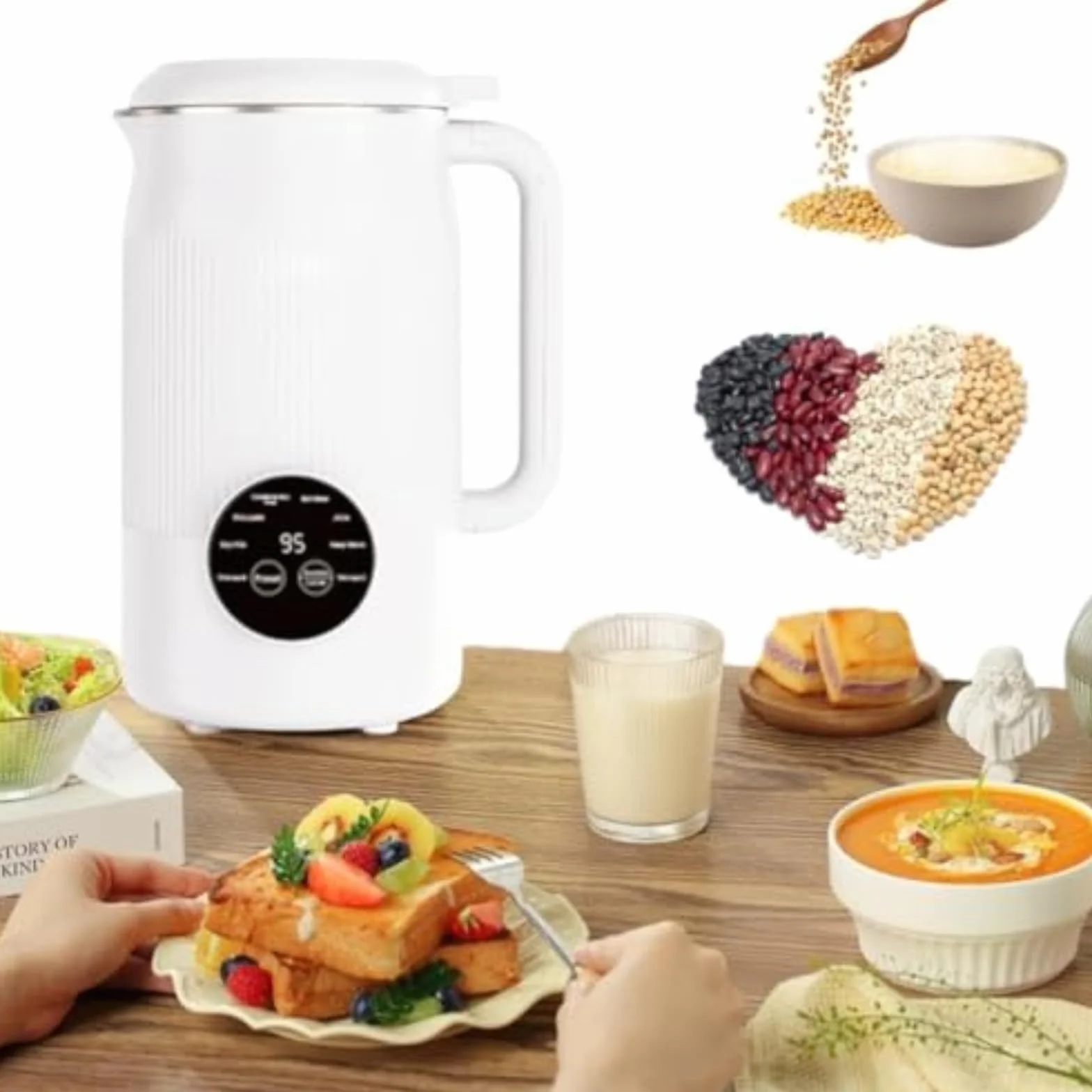 Ekspres do mleka orzechowego, automatyczny blender roślinny 8 w 1 z jednym przyciskiem, samooczyszczający do przygotowywania mleka, owsa i mleka sojowego