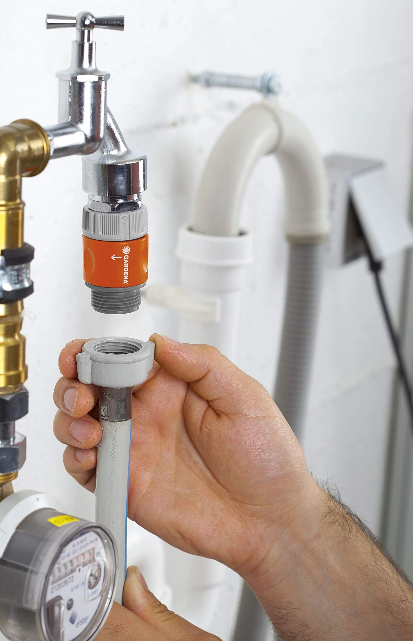 Gardena szybkozłącze przejściowe: element przyłączeniowy w postaci przejścia ze skręcanego połączenia węża do przyłącza kranowego, do gwintu 26,5 mm (G3/4), np. w pralkach, zapakowany (2917-20)