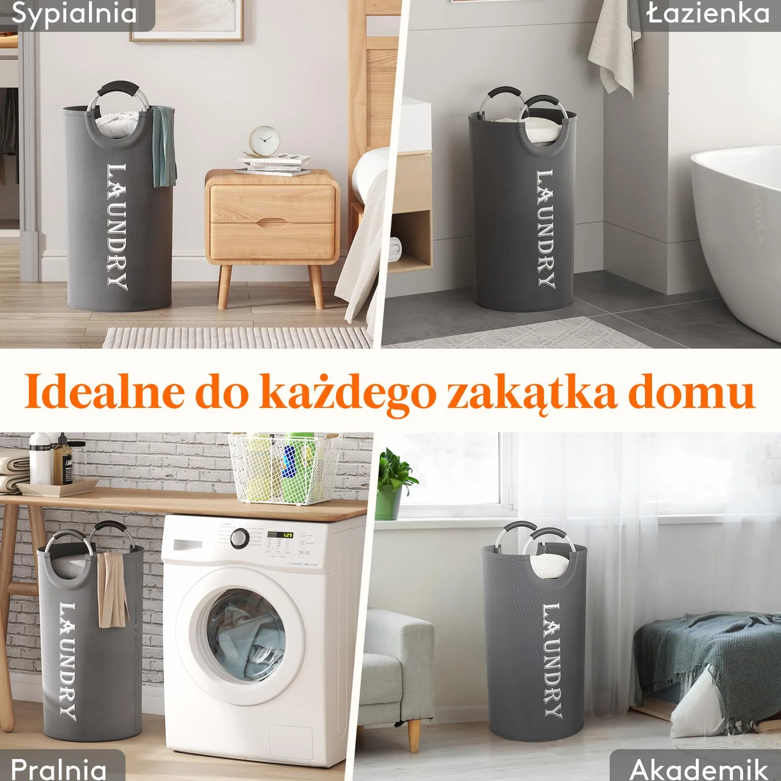 Lifewit 100l 2 szt. duży kosz na pranie, składany kosz na pranie z aluminiowymi uchwytami, wodoodporny wolnostojący kosz na brudne ubrania do pralni, sypialni, łazienki w akademiku,Szary