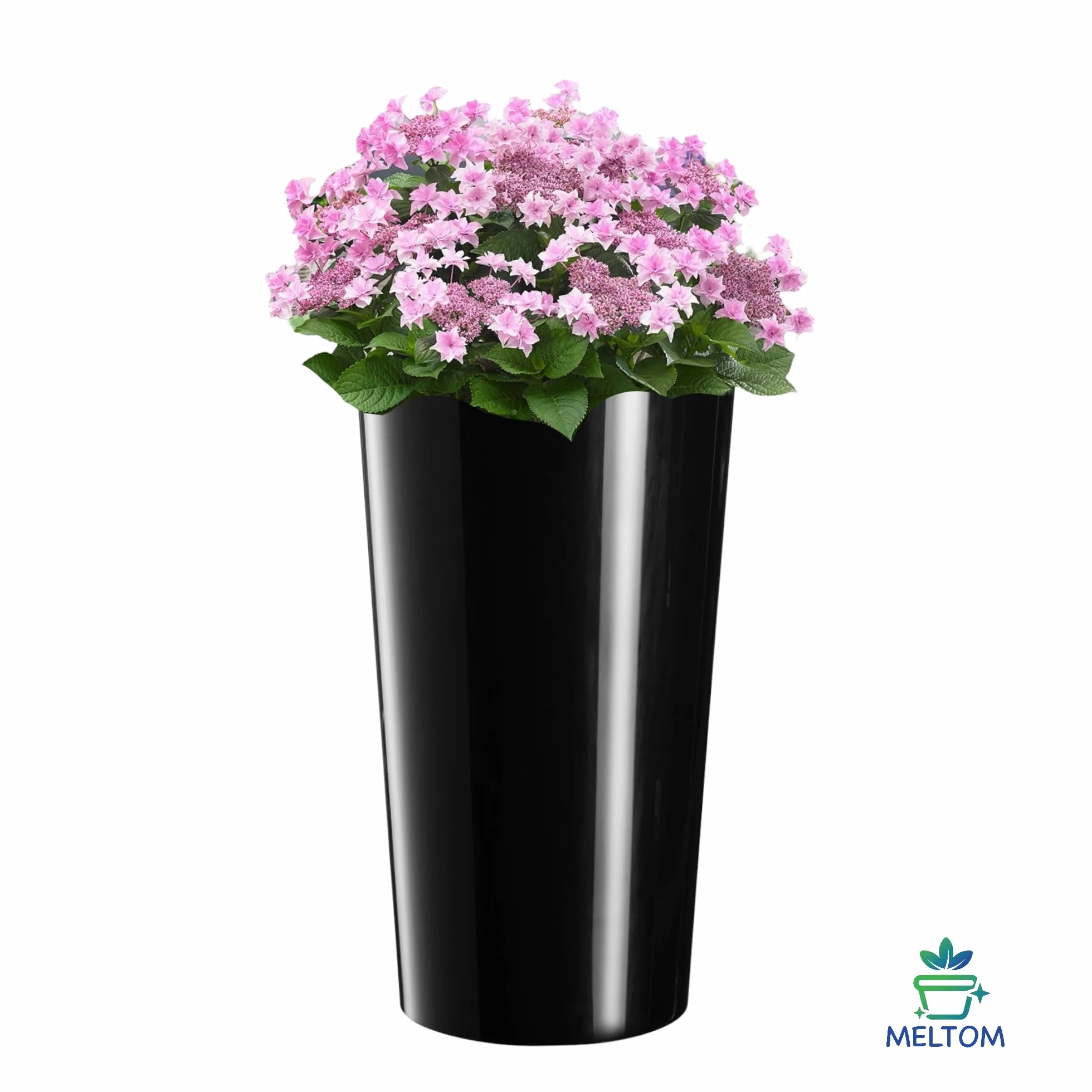 MELTOM Okrągła donica na kwiaty, wysoki połysk, cienka doniczka z wyjmowaną wkładką (czarna, XL-57 cm)