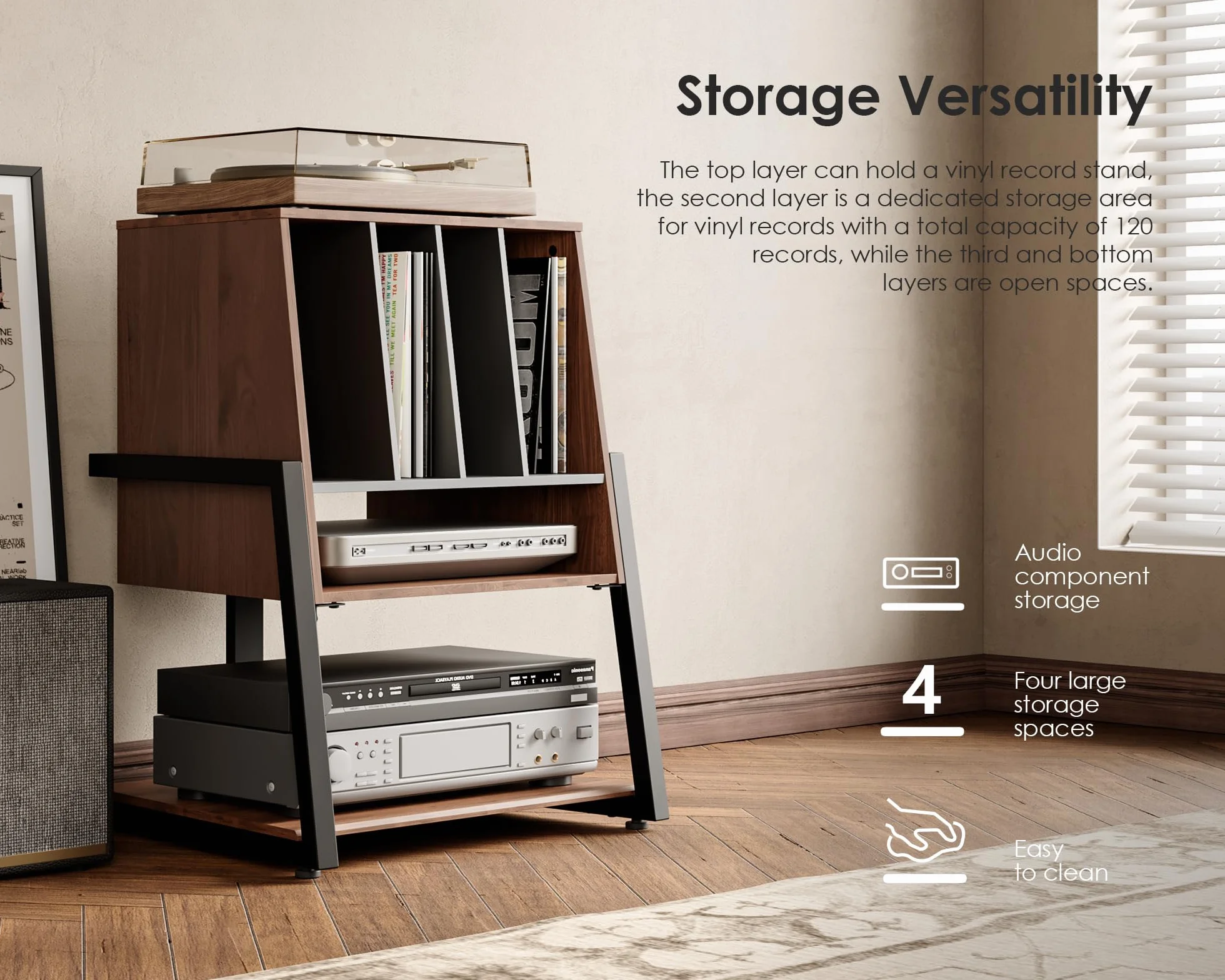FITUEYES Designerski gramofon, stół HiFi, do gramofonów, płyt gramofonowych, kompaktowych urządzeń, regałów, nowoczesna, elegancka seria Eiffel