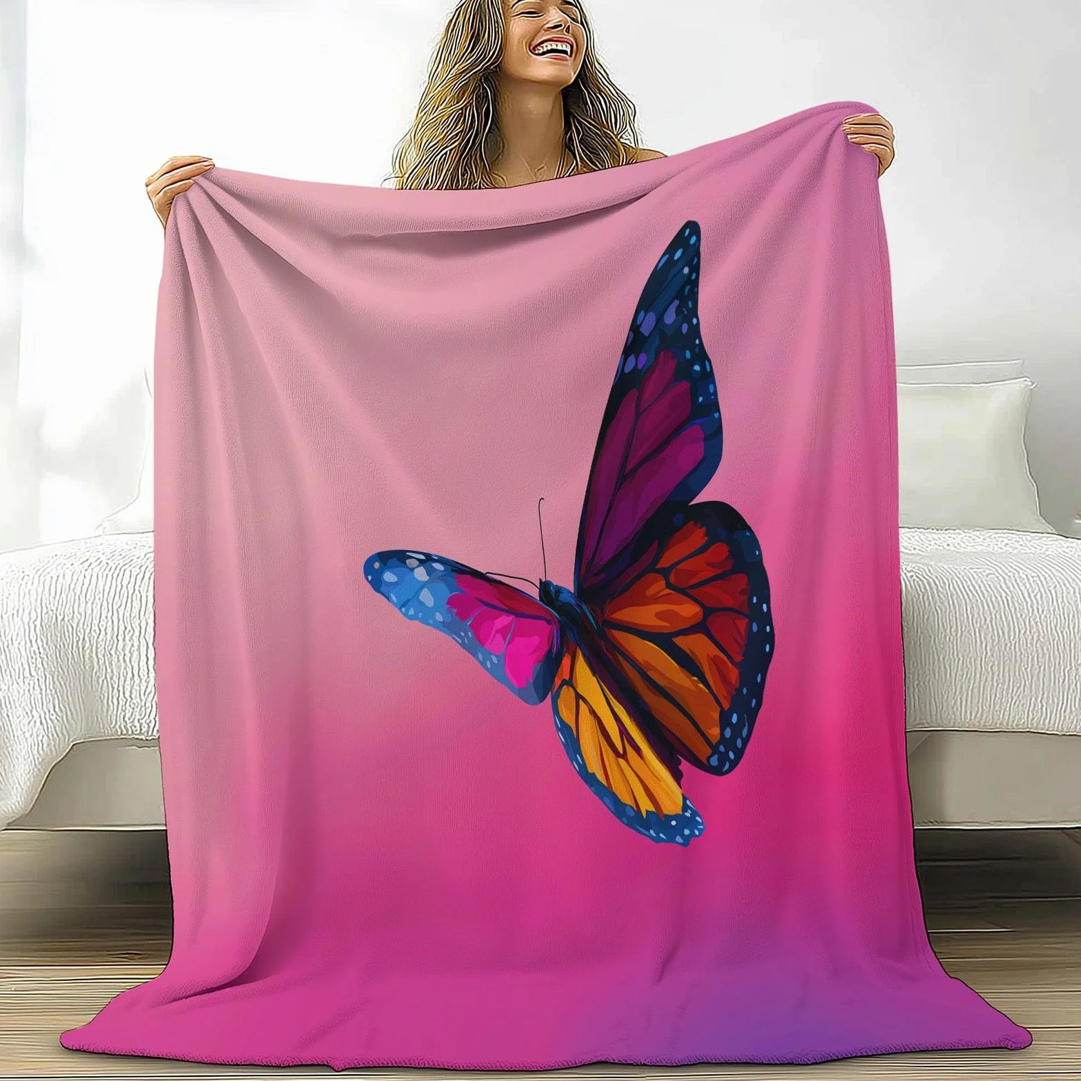 Puszyste kwiaty, kolorowe motyle, flanelowe narzuty, koc na sofę, łóżko, krzesło, miękka pościel w stylu kreskówkowym, 180 x 200 cm, dekoracyjny, ultramiękki koc na łóżko dla dzieci, nastolatków