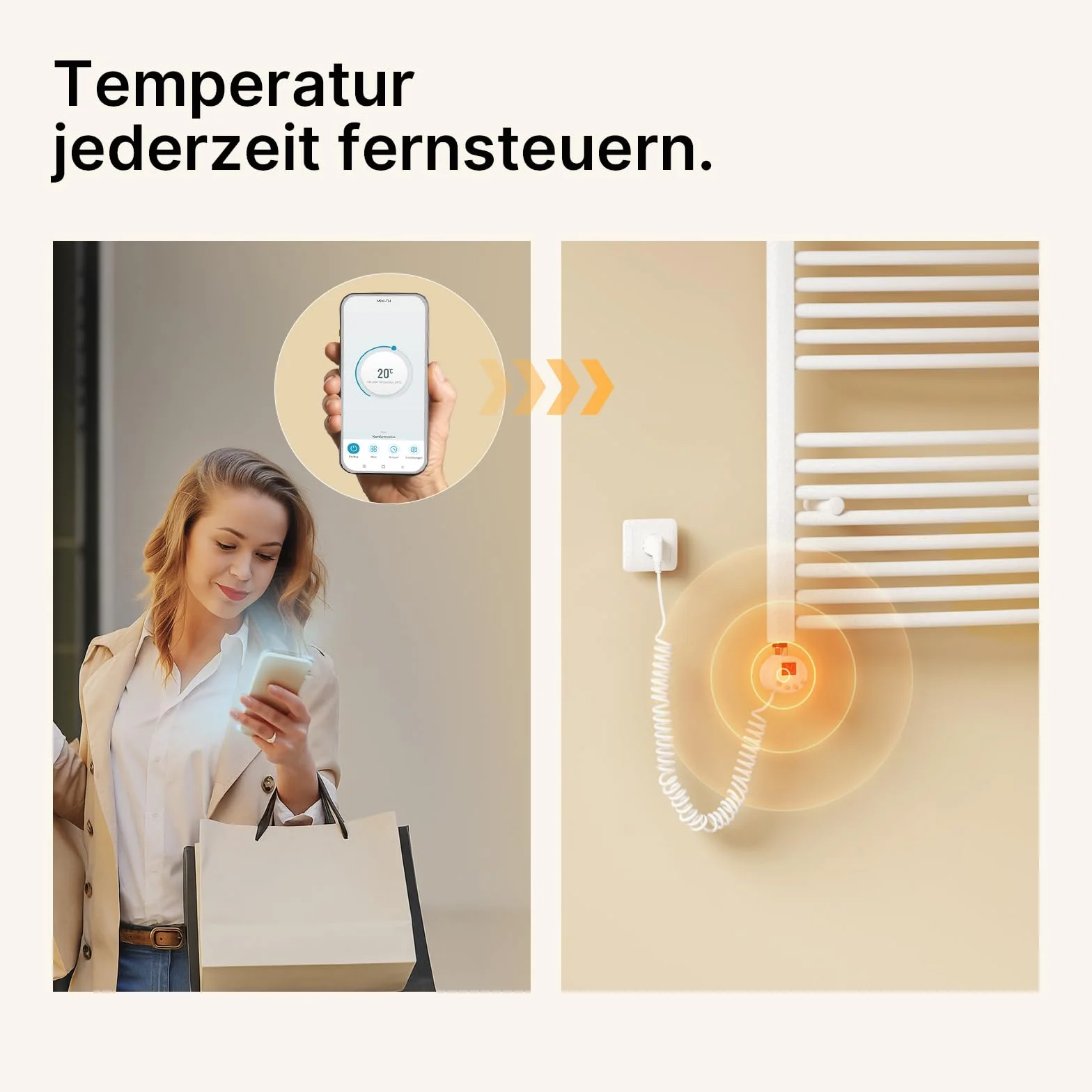 EMKE Pręt grzewczy z termostatem do grzejników łazienkowych 1200 W, wkład grzejny Smart WiFi ze stali nierdzewnej do grzejników, grzejnik na ręczniki, elektryczny biały