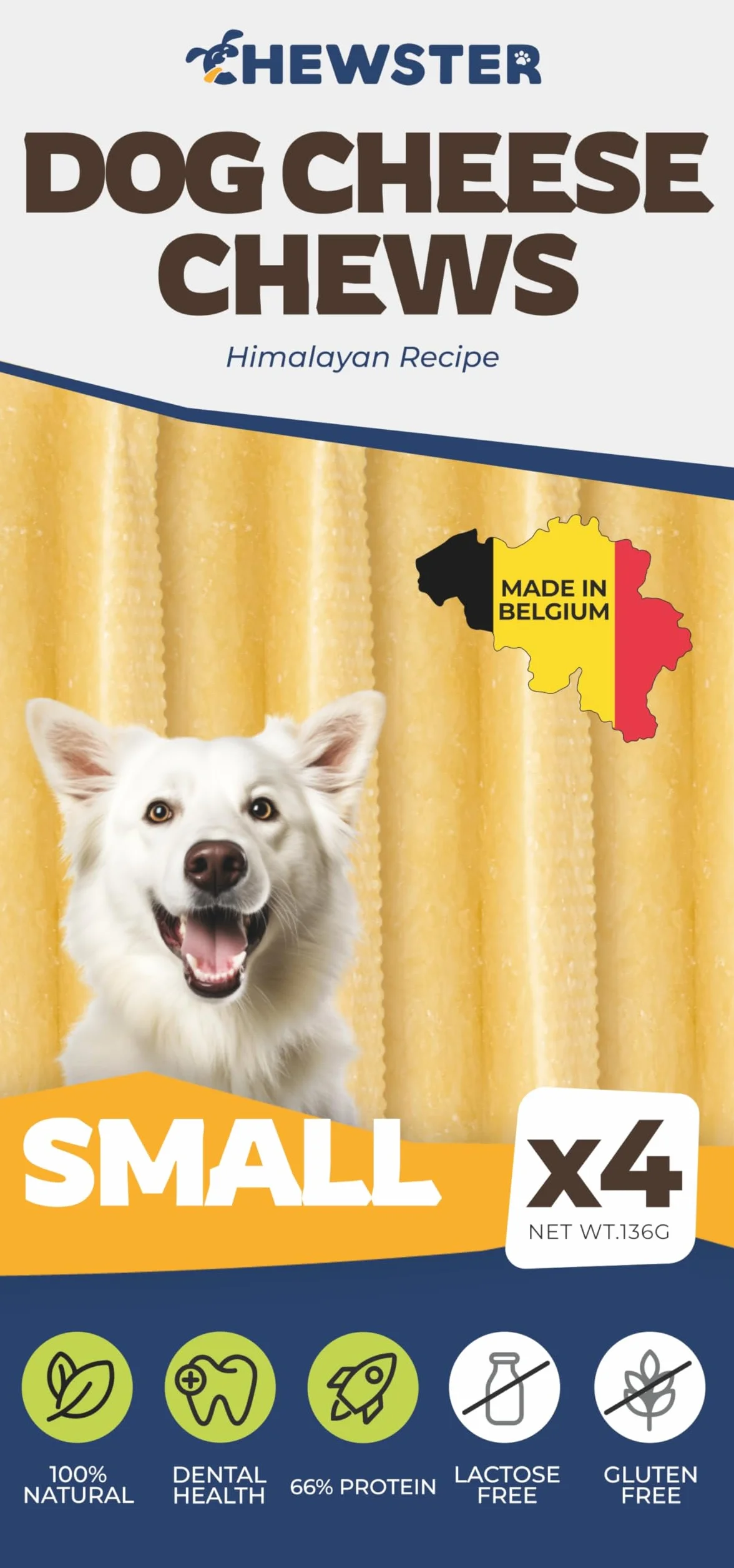 Käsestangen - Kaukäse Hundeknochen - Kaukäse für Hunde - Langer Kauspaß aus natürlicher Milch – Natürliche Käse-Kauknochen (136 g, S, 4er Pack)