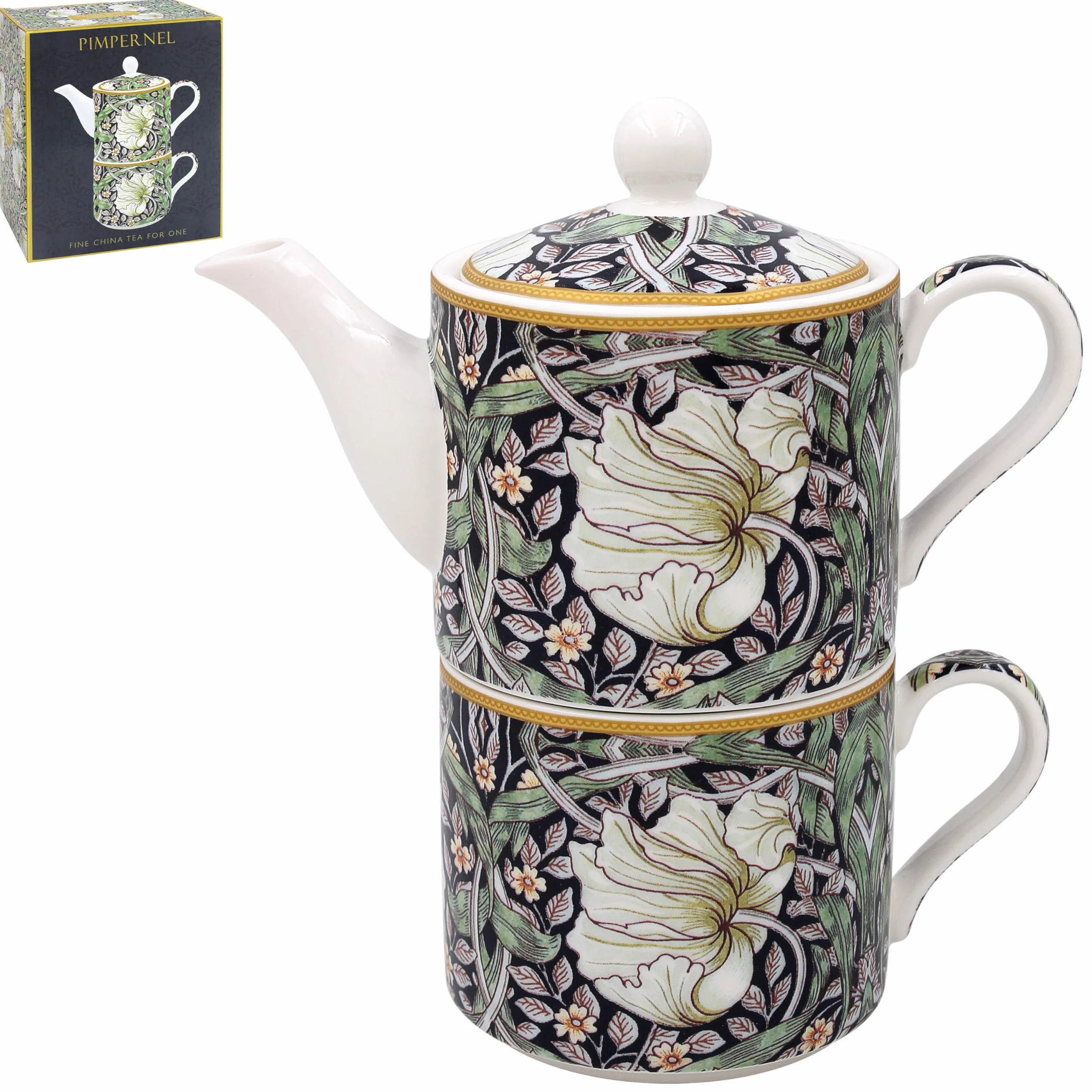 The Leonardo Collection William Morris Pimpernel Tea for One | Ceramiczny czajniczek i zestaw filiżanek, piękny prezent do biura, stylowy czajniczek z nadrukiem dla entuzjastów herbaty, wielokolorowy
