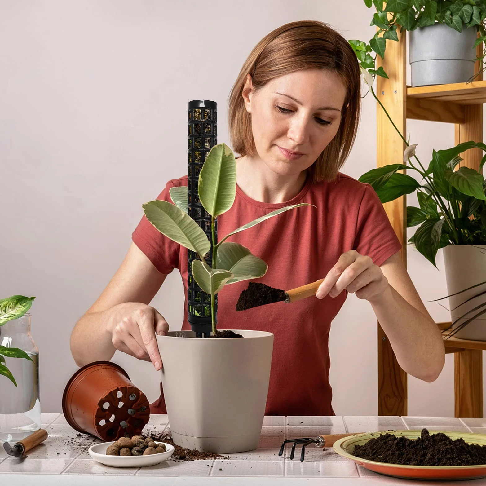 LangRay Muchowy słup do roślin pnących, monstera, wsporniki do roślin domowych, plastikowy kij do mchu, palik do ogrodu, pomoc w przedłużaniu, do wspinaczki, czarny (6 szt.)