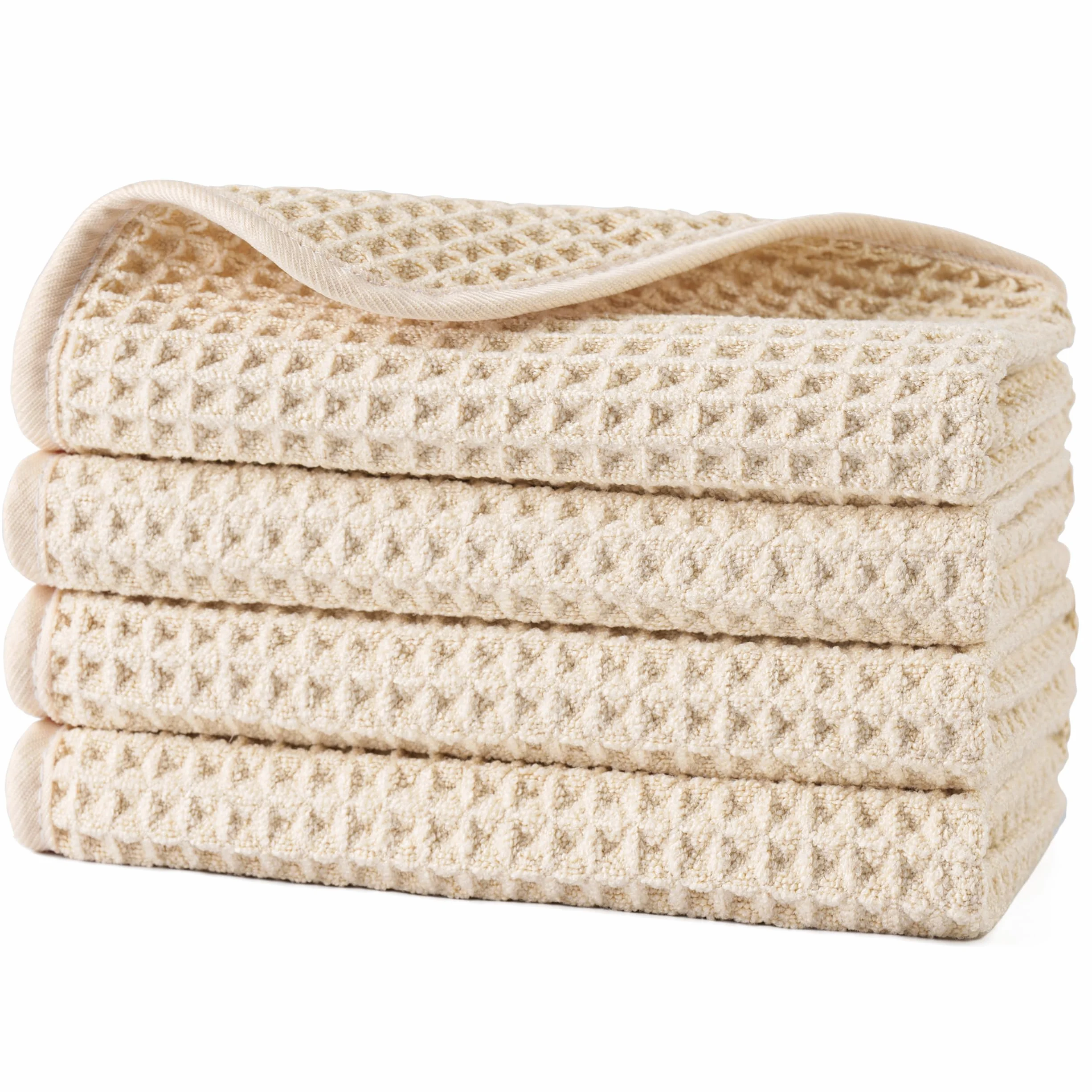 POLYTE 430 g/m² ściereczka do mycia z mikrofibry, niestrzępiąca się, ręcznik do twarzy, 33 x 33 cm, 4 sztuki (beżowy, splot waflowy)