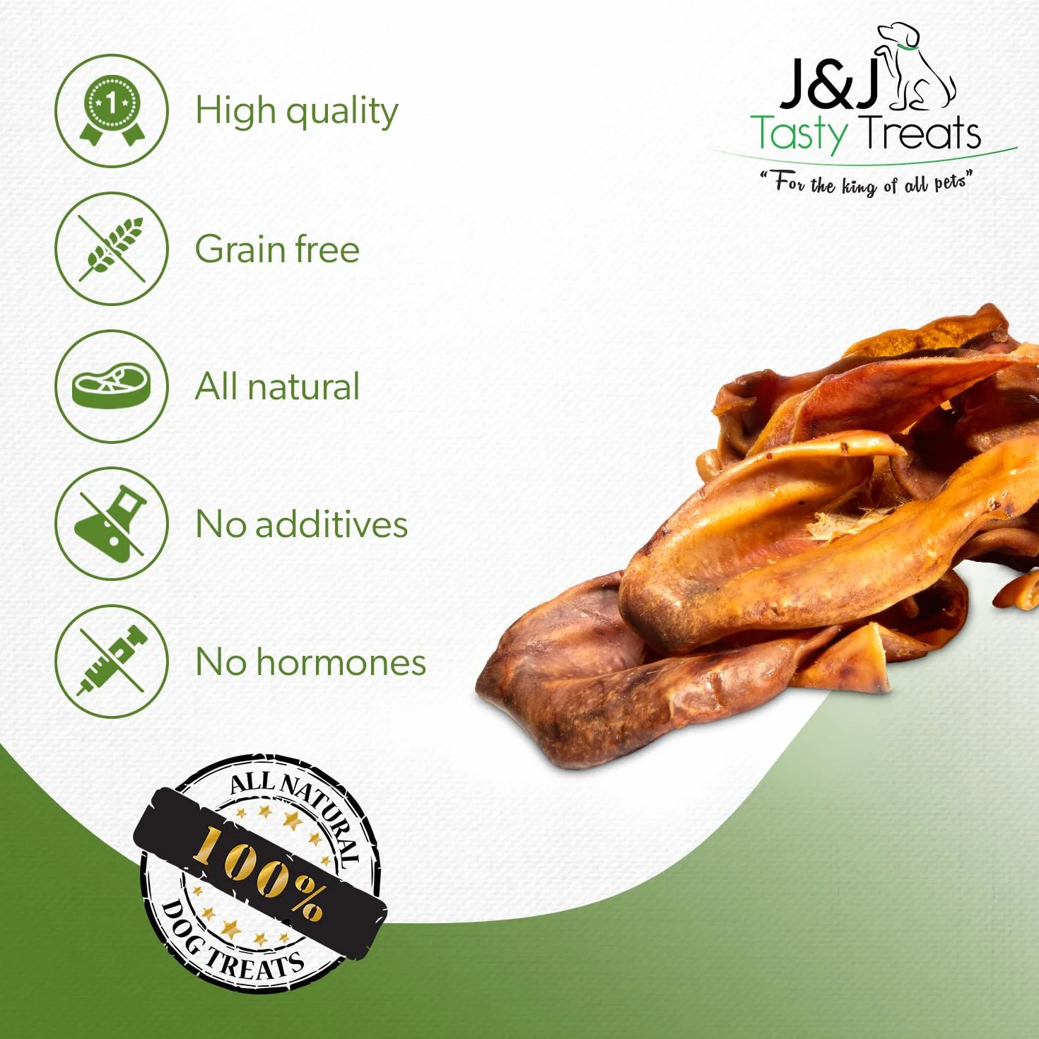 Ucho Wieprzowe dla Psa Duże, Sztuk, Zdrowe Naturalne Gryzaki dla Psa, Najwyższej Jakości Suszone Smakołyki dla Psa, Całe Wieprzowe Uszy dla Psów od J&J Tasty Treats (8 sztuk (w jednym opakowaniu))