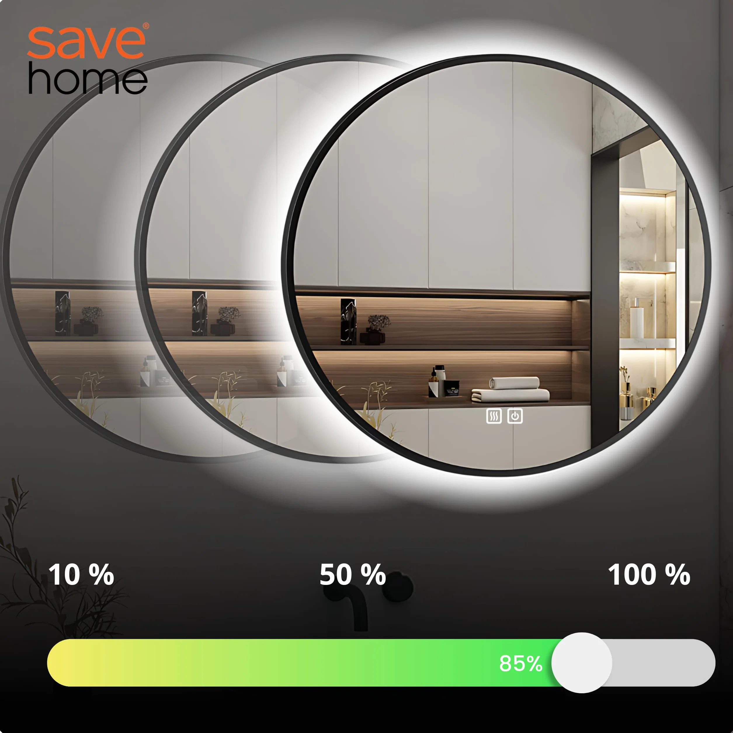 Lustro ścienne łazienkowe okrągłe 60 cm LED Podświetlane z RAMĄ LOFT ANTI-FOG 3 barwy światła Lustro z Regulacją Barwy i Jasności - Pamieć ustawień - IP44 – duże nowoczesne do Łazienki Toaletki Salonu