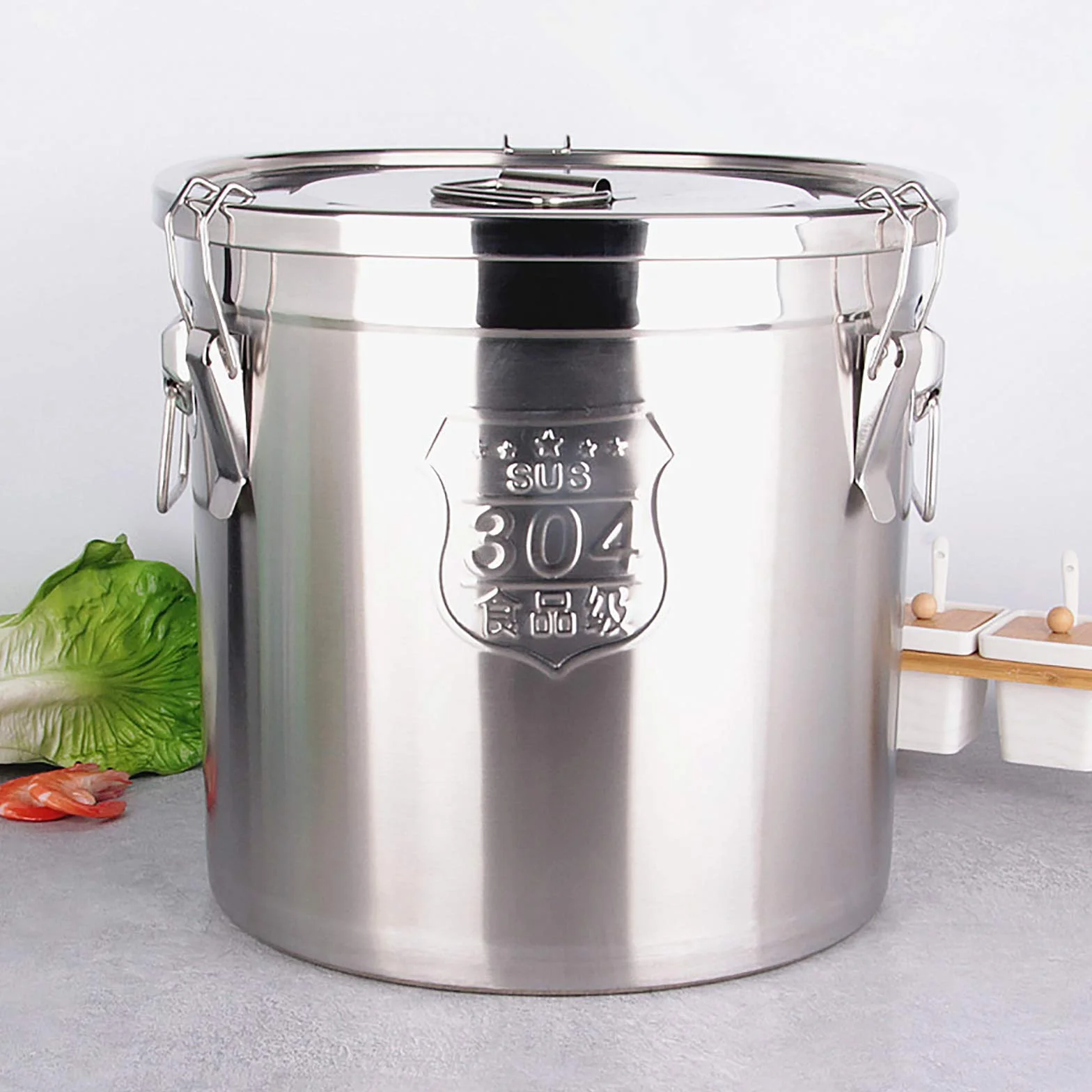 Wiadro z pokrywką, hermetyczny kanister na żywność, stal nierdzewna, pojemnik na zboża, 6 l, 12 l, 21 l, 33 l, pojemnik na mąkę, pojemnik na mąkę, wiadro kuchenne z pokrywką i zaciskiem