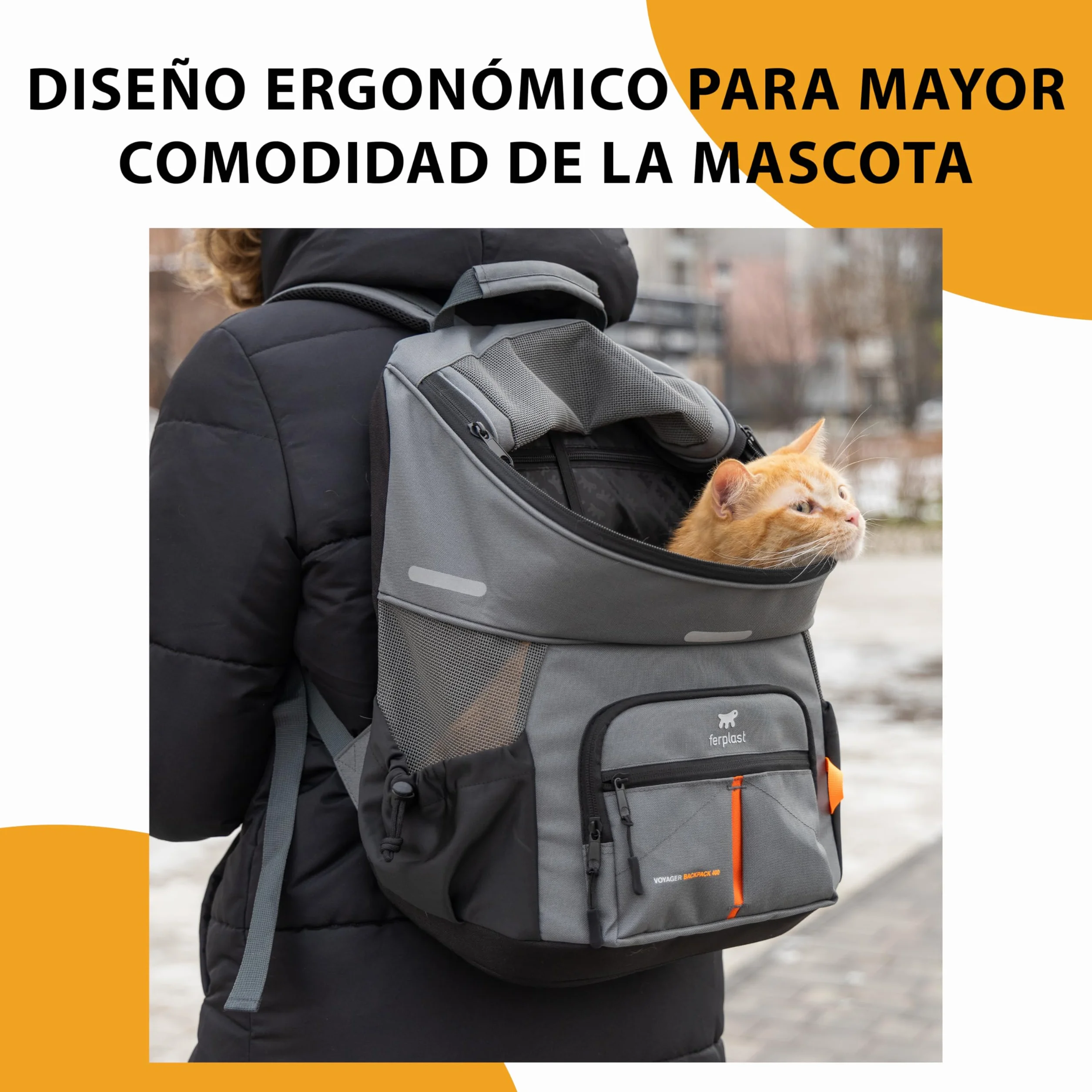 Ferplast Plecak dla psa VOYAGER BACKPACK, torba na zakupy dla kota, torba na psy, szeroki otwór, regulowane paski, pasek bezpieczeństwa, z poduszką, maks. 10 kg, 29 x 21 x 36 h, szary