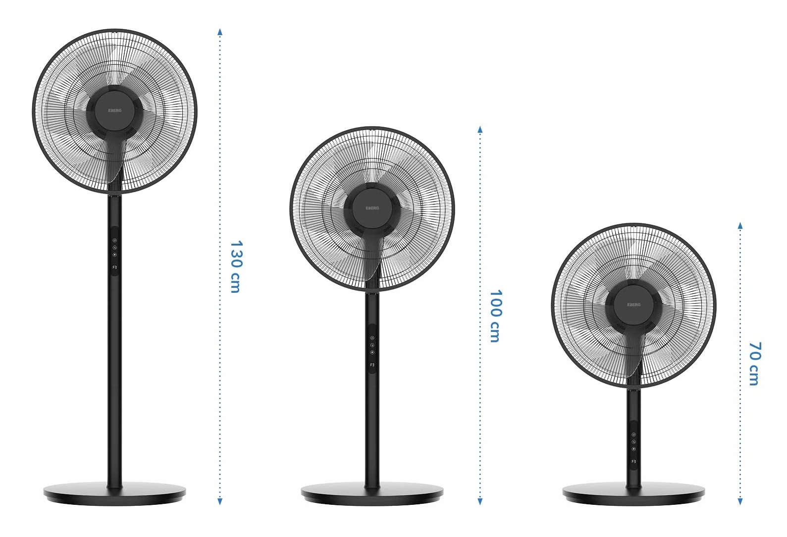 EBERG HYG wentylator stojący 45 cm, pilot, timer 9 h, oscylacja 65°, 4 prędkości i tryb naturalny, regulowana wysokość 70–130 cm, czarny mat