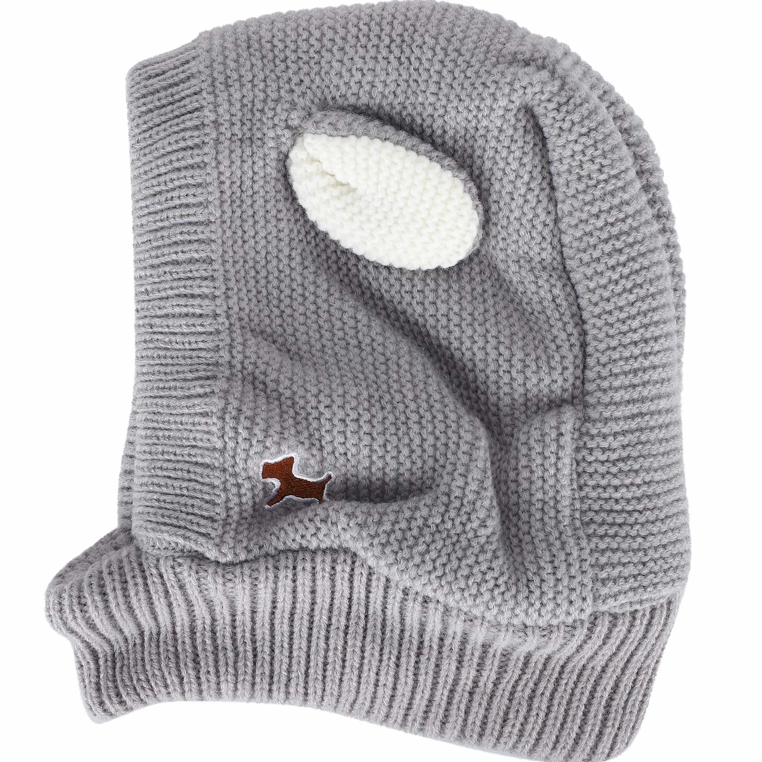 Czapka dla psa z wzorem uszu królika, dzianinowa, zimowa, dla psów 15-25 kg, szary