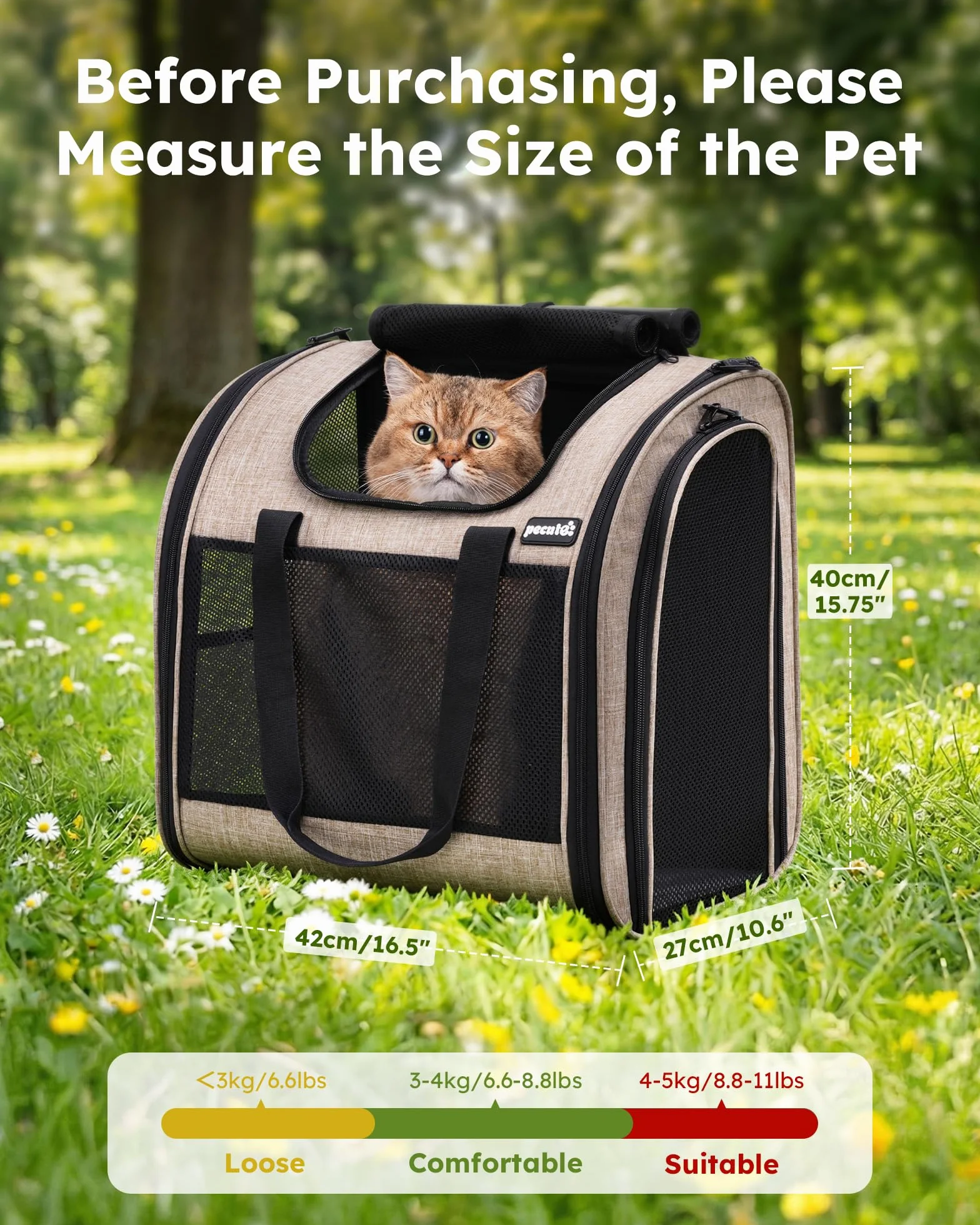 pecute Plecak dla psów i małych kotów 5 kg, nosidełko dla kota, torba i plecak dla zwierząt domowych, nosidełko dla zwierząt domowych z wentylowanym designem, składany plecak-nosidełko dla zwierząt