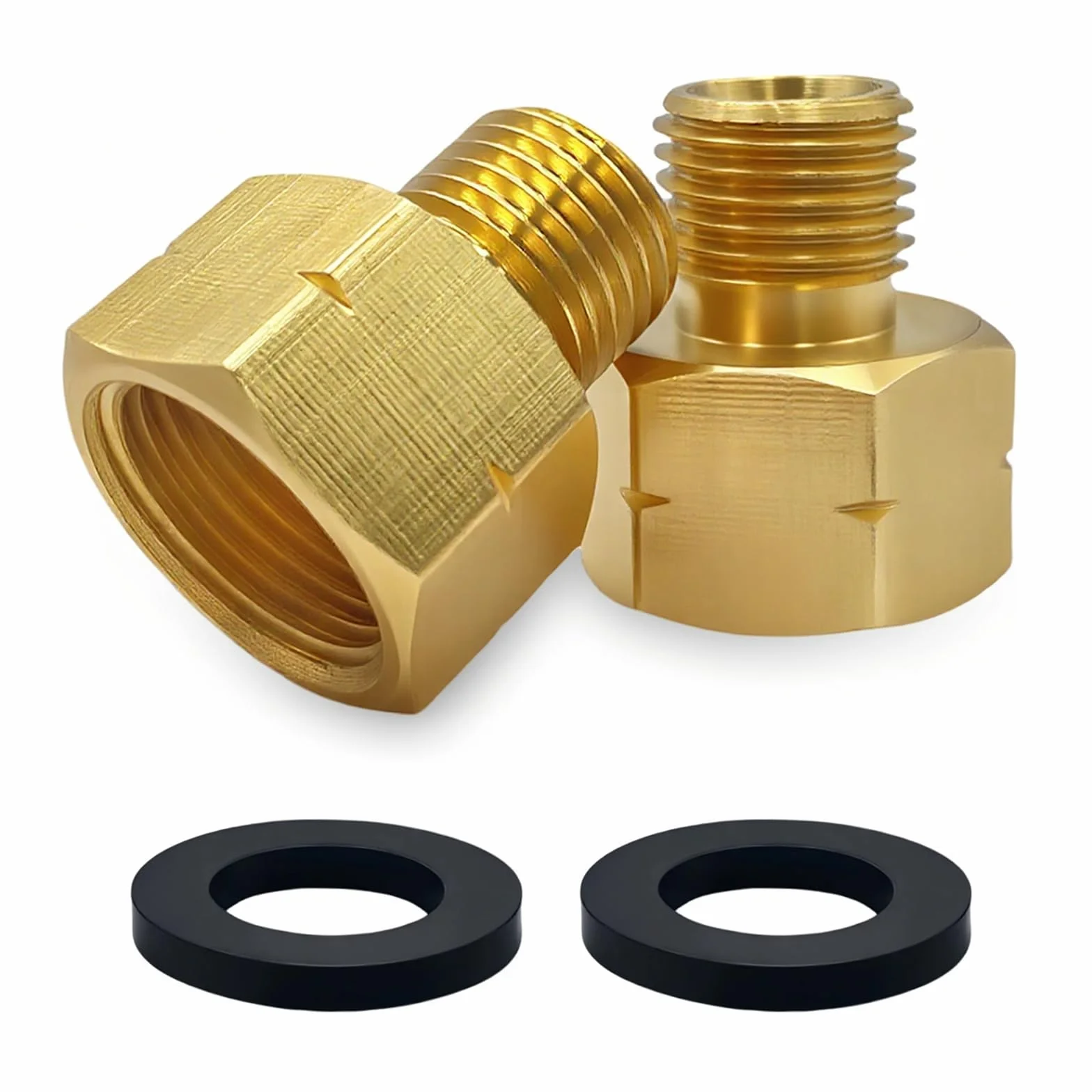 2elementy mosiężny regulator gazu, adapter gazowy, złącze gazowe - do kuchenki gazowej, kuchenki kempingowej z 2 pierścieniami uszczelniającymi (1/4" AG LKS x IG3/8" LKS)