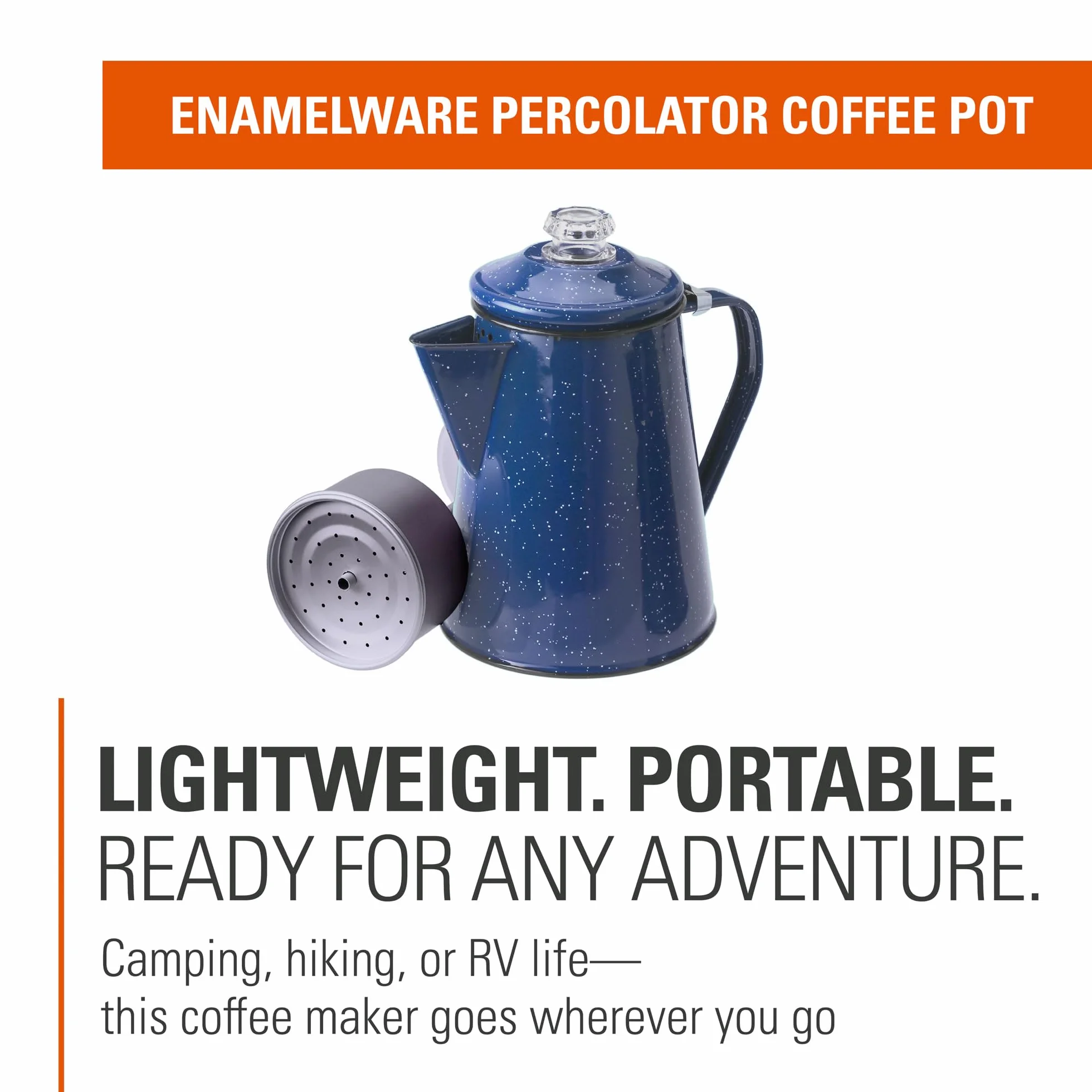 GSI Outdoors Perkolator dzbanek do kawy, emaliowany, ognisko, czajnik do kawy, na kemping, do kuchni, na polowanie i wędrówki z plecakiem