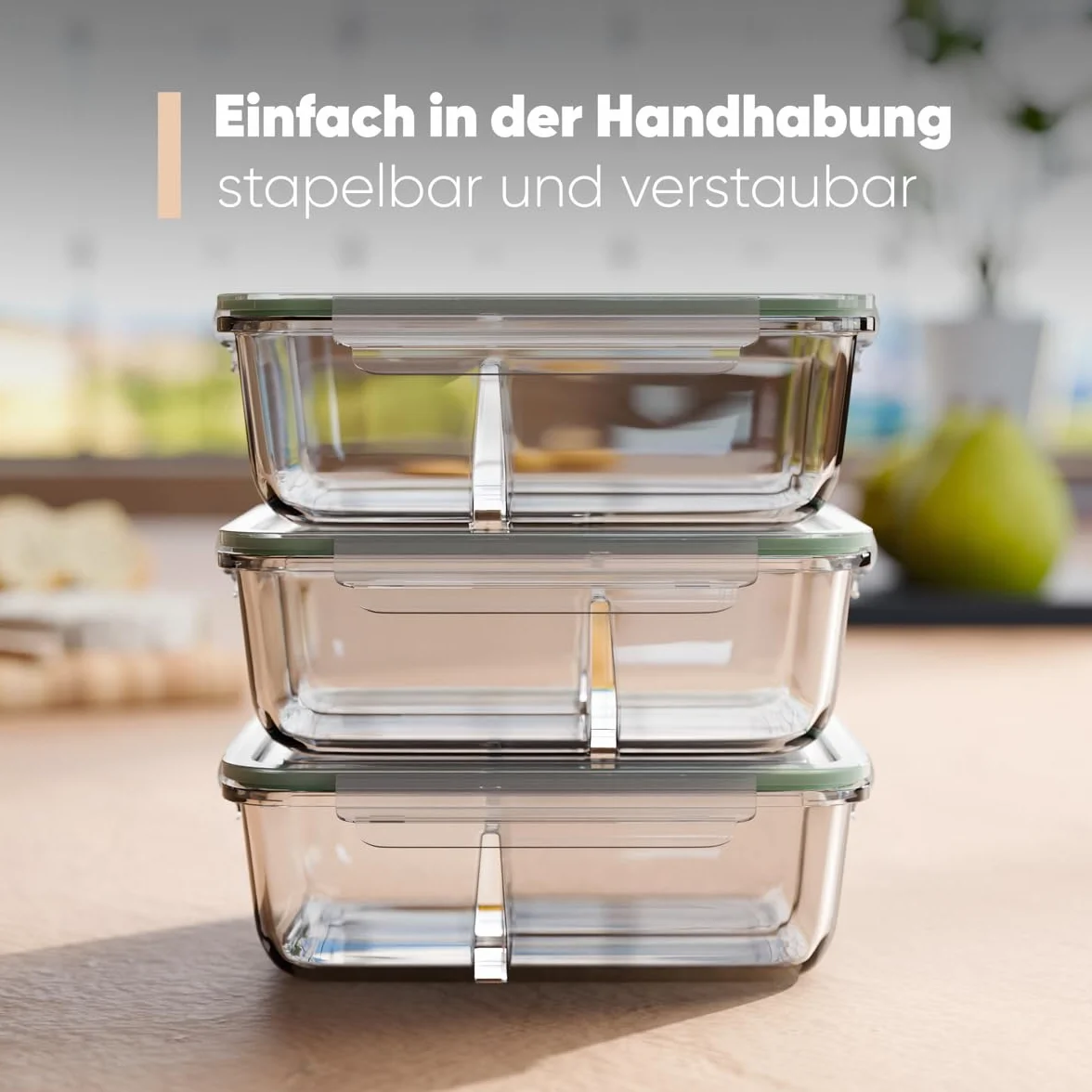 Meal Prep pojemniki szklane z przegródkami, zestaw 3 sztuk, szklane pojemniki z pokrywką, nadają się do zmywarki, kuchenki mikrofalowej i piekarnika, pojemniki na żywność, szklane z