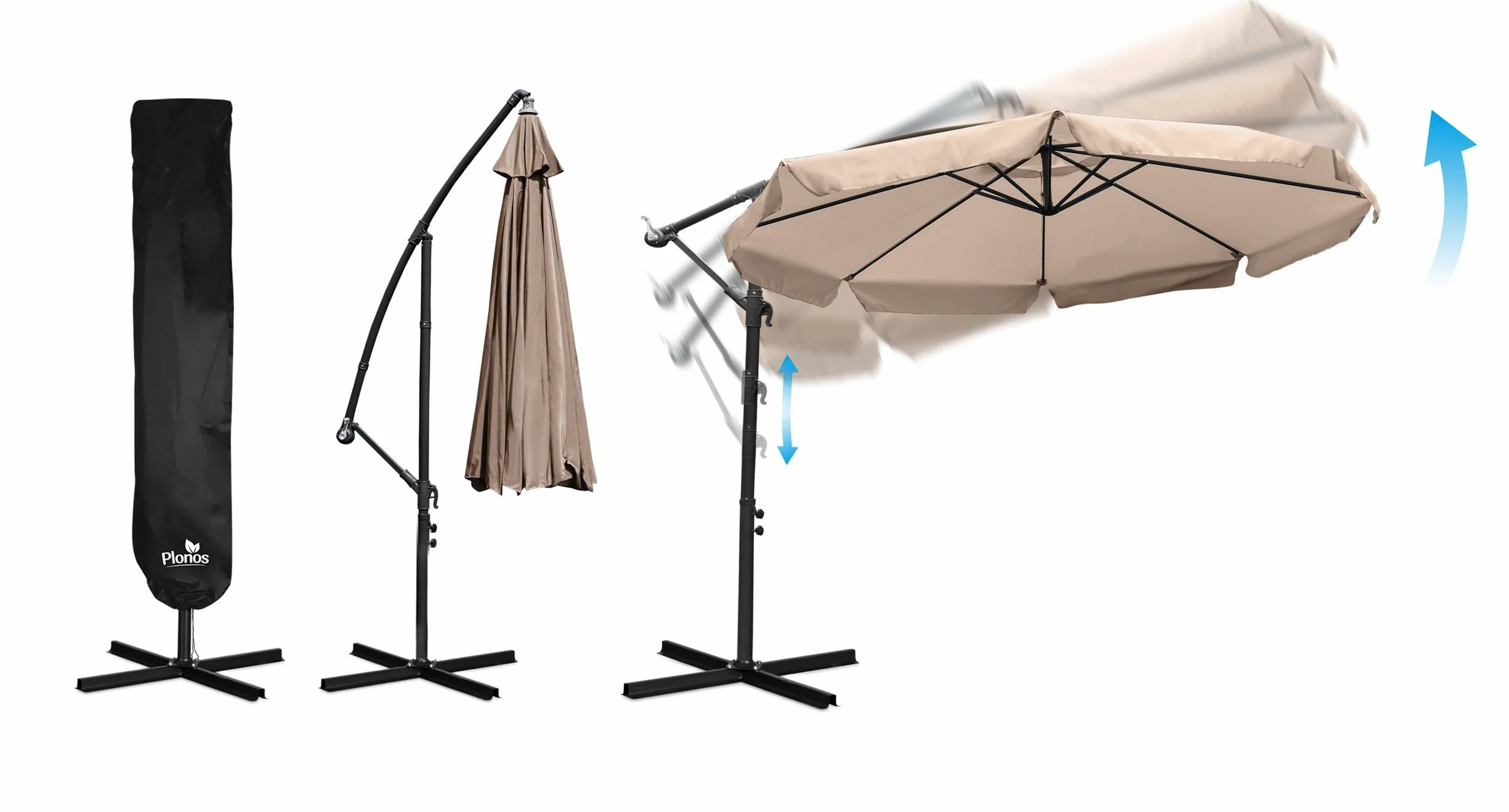 Parasol Ogrodowy Przeciwsłoneczny Wodoodporny Składany Z Wysięgnikiem Pokrowcem 8 Segmentów Ø 350 cm Zielony
