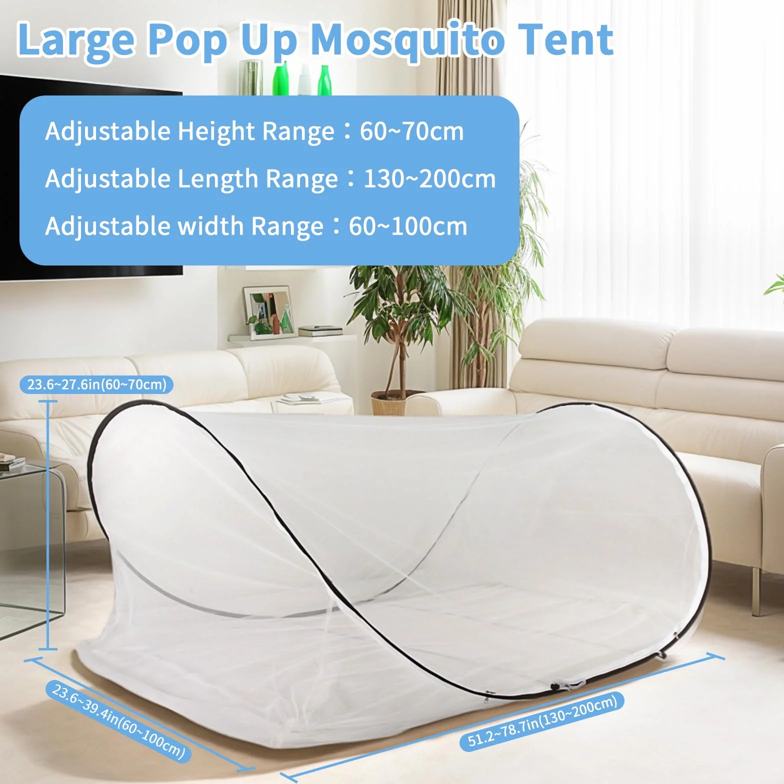 Moskitiera Pop Up 200 x 100 x 70 cm, pojedyncze łóżko, moskitiera podróżna, składana, przenośny namiot kempingowy, namiot na komary do łóżka, domu, na kemping na świeżym powietrzu, łatwy montaż i