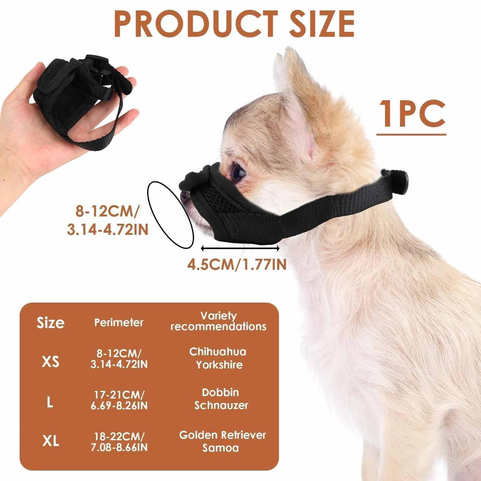 Regulowany nylonowy kaganiec dla psa anty-gryzienie XS 8-12cm Chihuahua Yorkshire Doberman Pinczer