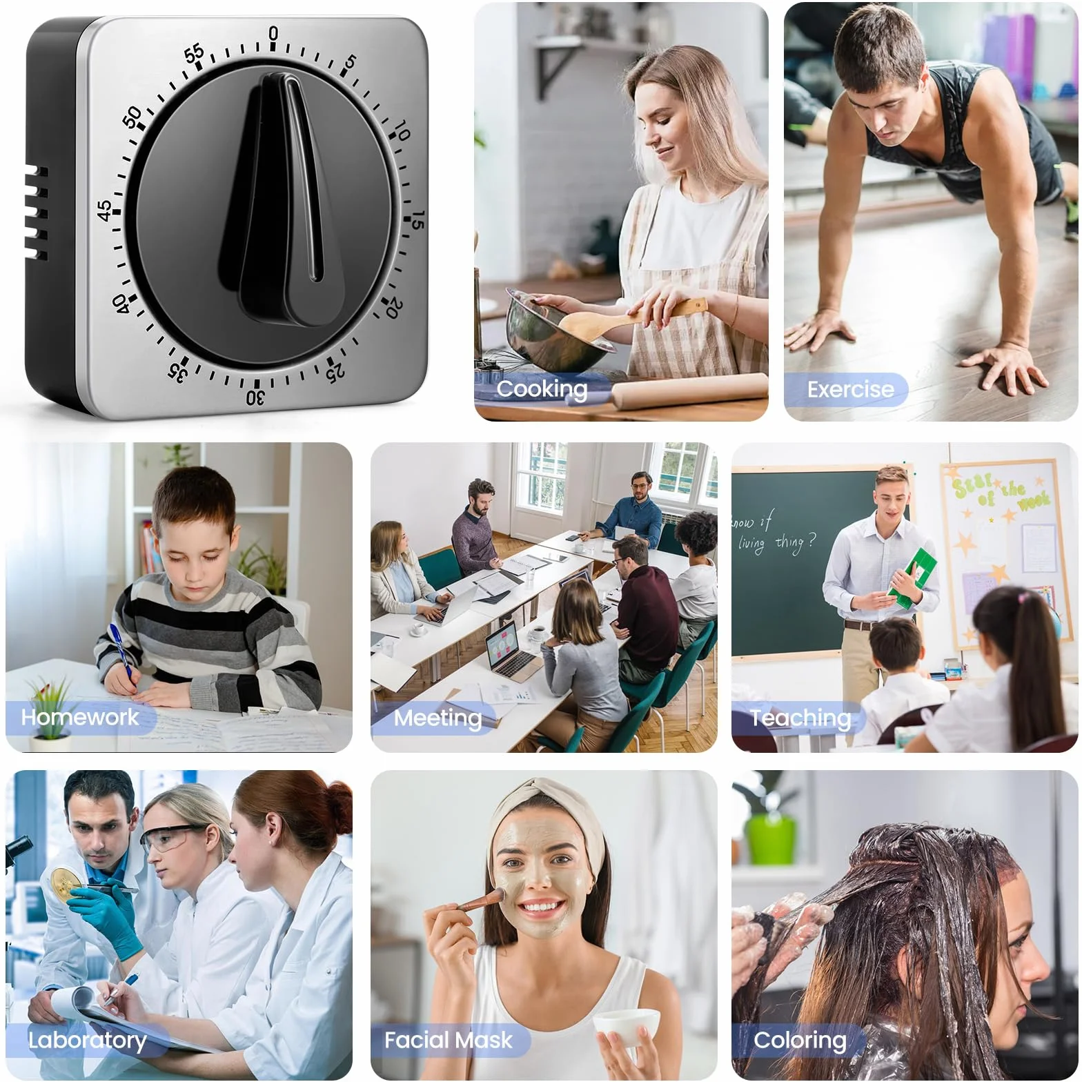 Albayrak Timer kuchenny, zegar szefa kuchni z głośnym alarmem, nie wymaga baterii, 100% mechaniczny - magnetyczny spód, wykwintny korpus ze stali nierdzewnej - przypomnienie o odliczaniu - srebrny, 1