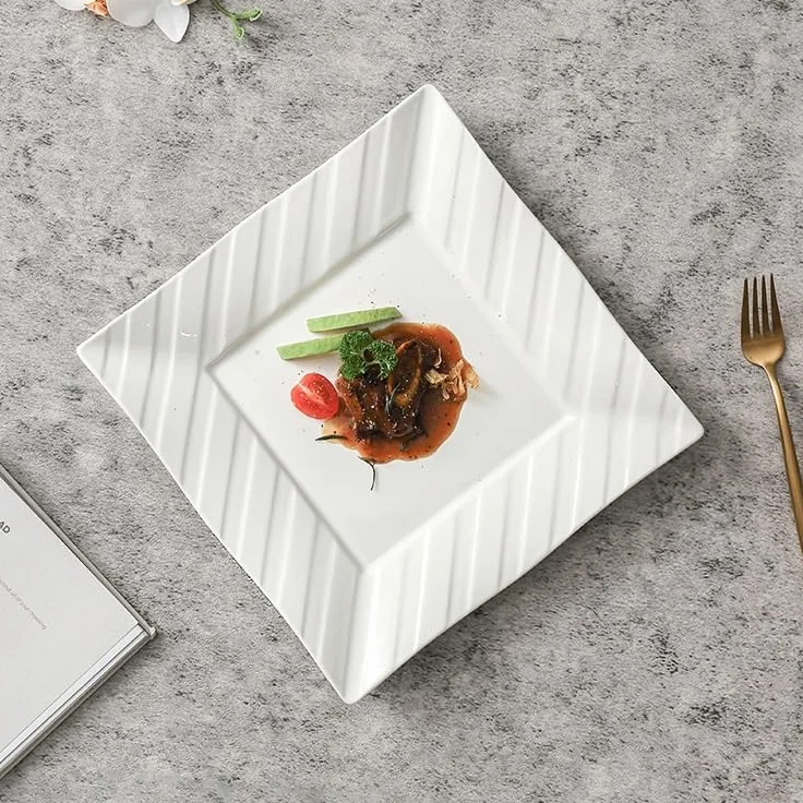 Talerz obiadowy talerze 24 cm wzór linii biały hotel restauracja ceramiczna zastawa stołowa domowe naczynie kreatywne kwadratowe zachodnie jedzenie talerz deserowy stek płytki talerz do naczyń można