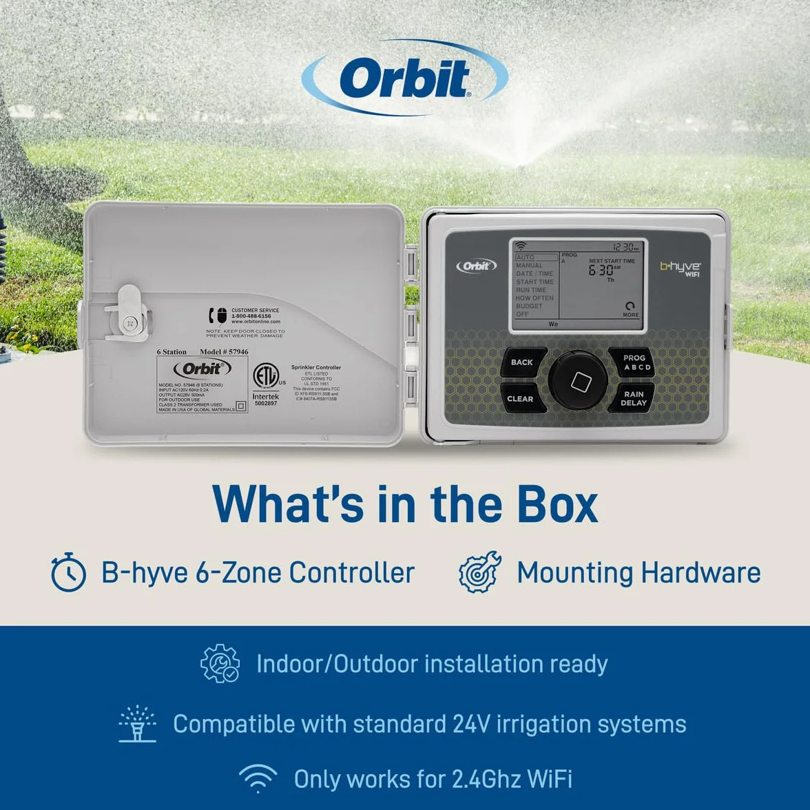 Orbit 57946 B-hyve inteligentny 6-strefowy kontroler zraszaczy do użytku wewnątrz i na zewnątrz, kompatybilny z Alexa, 6 stacji, szary