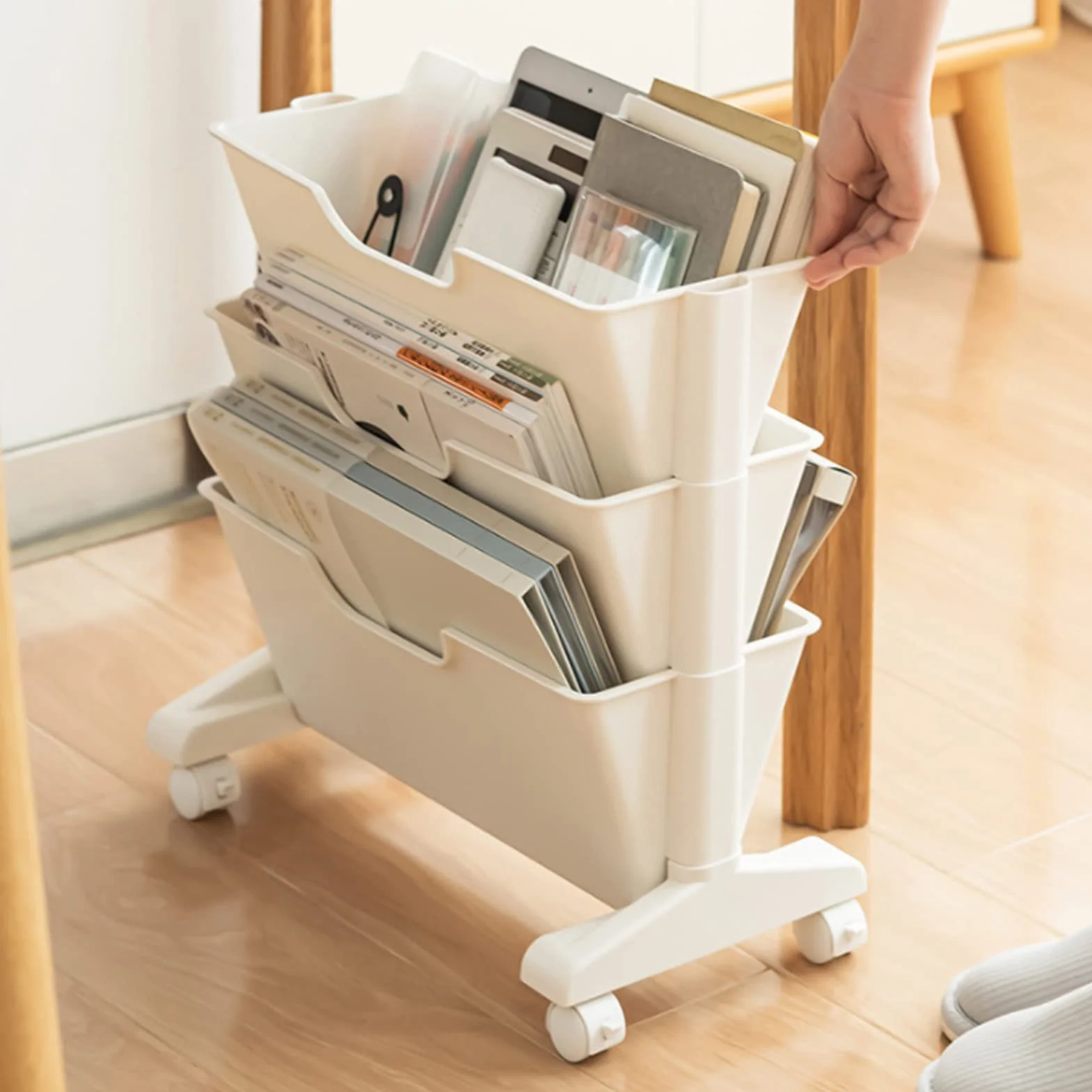 CHICIRIS Pleasant Memory Shelf Białe 3 Warstwy Mobilnej Półki na Książki Mobilne do Przestrzeni, Kompaktowy materiał z Tworzywa Sztucznego, Odpowiedni do Salonu w Biurze Studiów w Domu