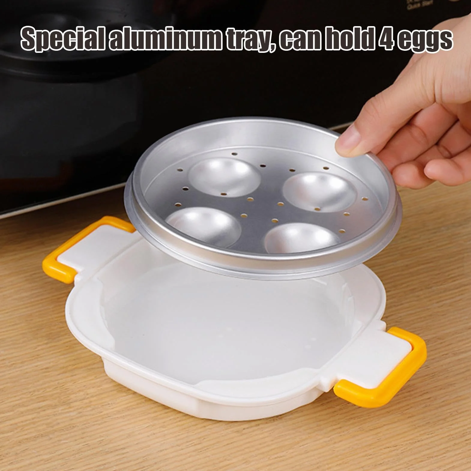 Microwave Egg Cooker with 4 Egg Capacity | Quick Egg Cooking Pod with Egg Cutter | Wielofunkcyjne ?dzie kuchenne do szybkiego przygotowania jaj w domu, pracy lub szkole. Wygodny i kompaktowy